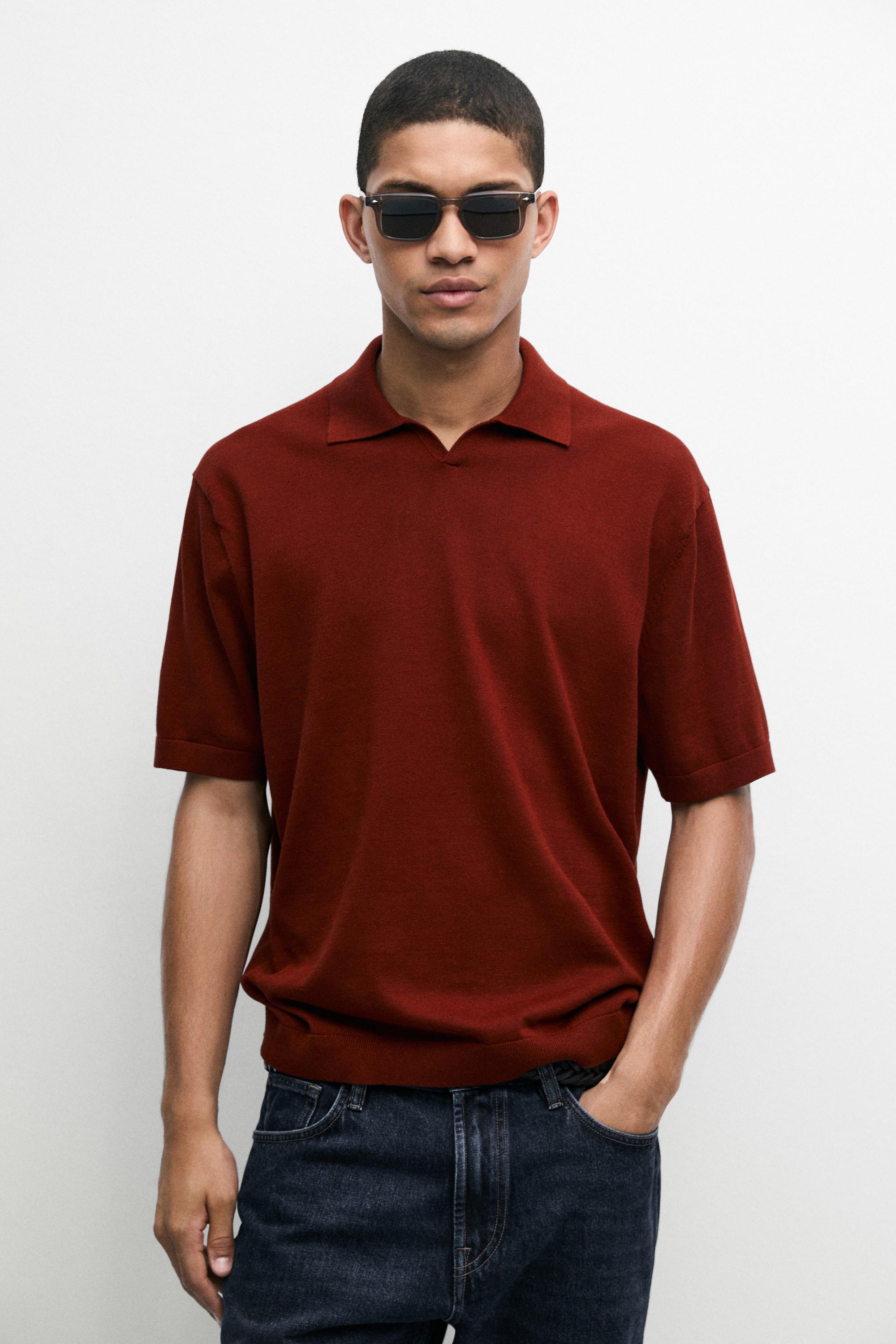 100% cotton V-neck knit polo — COPPER