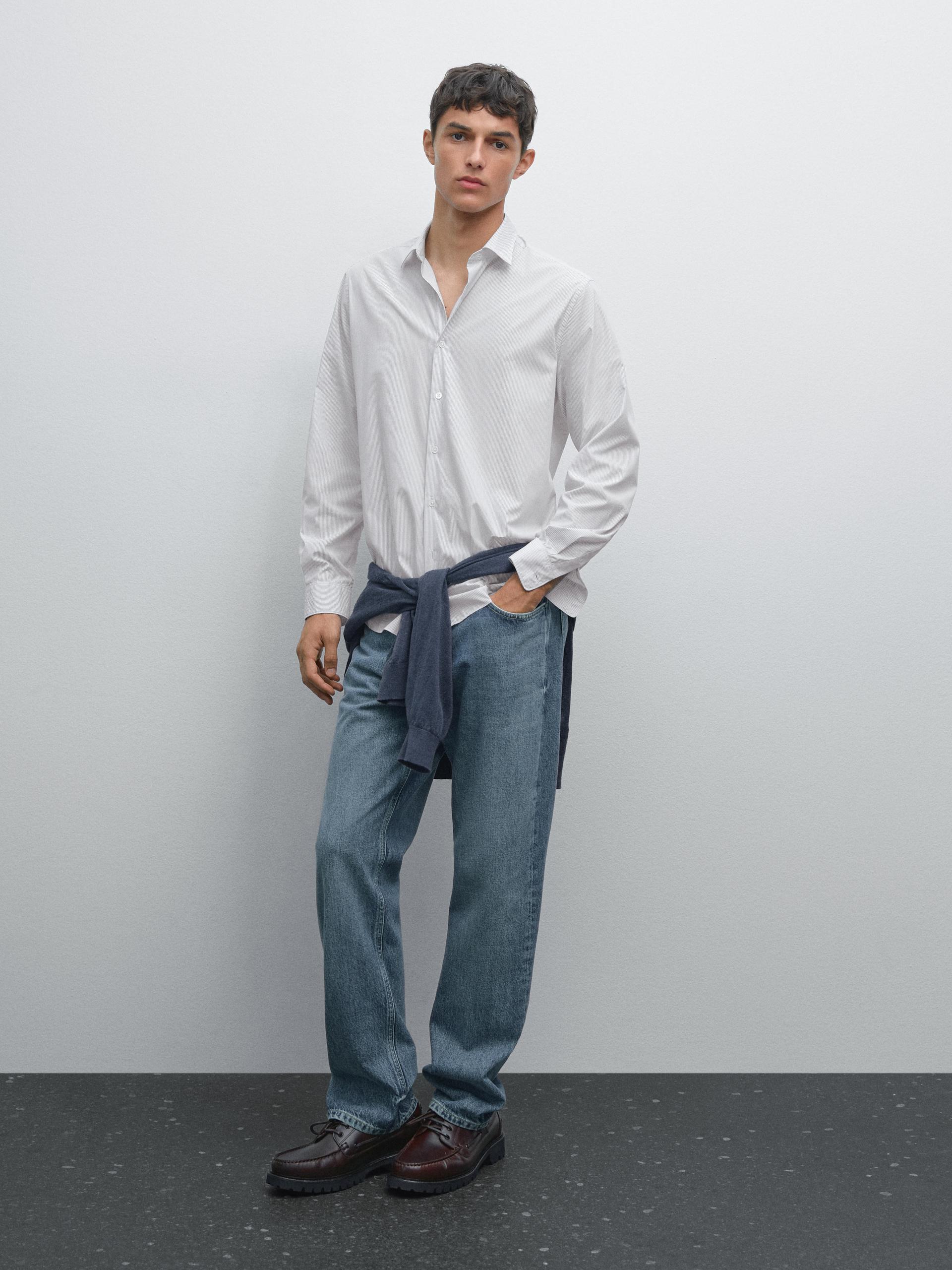 Chemise Coupe Microraya Regular Fit - Celeste - Xxl - Massimo Dutti - Homme