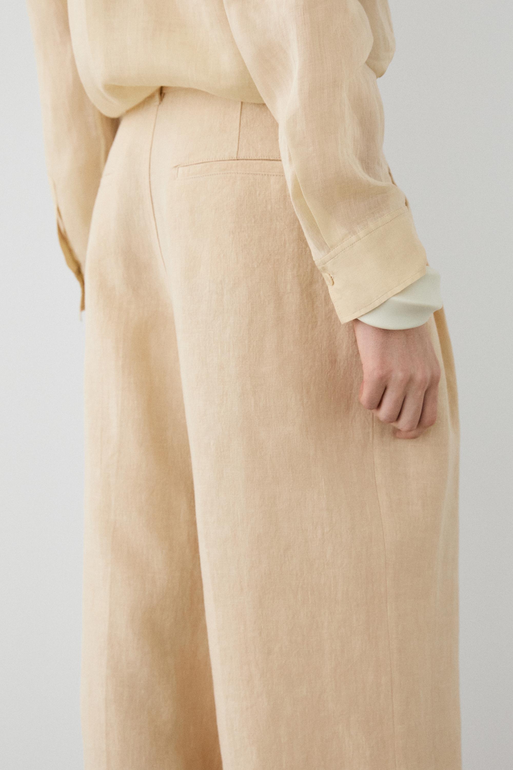 Wide-leg linen trousers with pocket detail — SAND