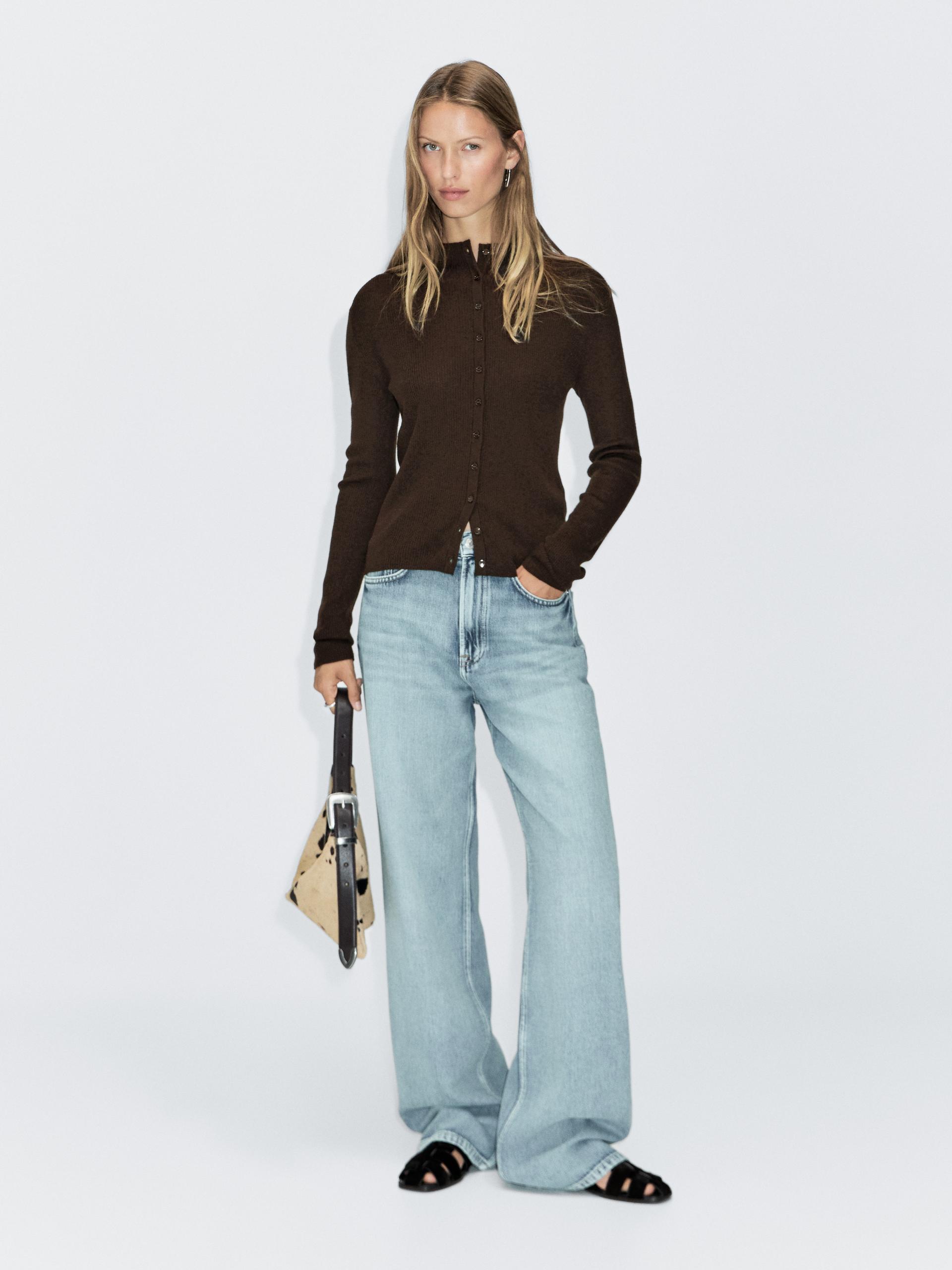 Cárdigan Canalé Con Lana - Marrón - M - Massimo Dutti - Mujer