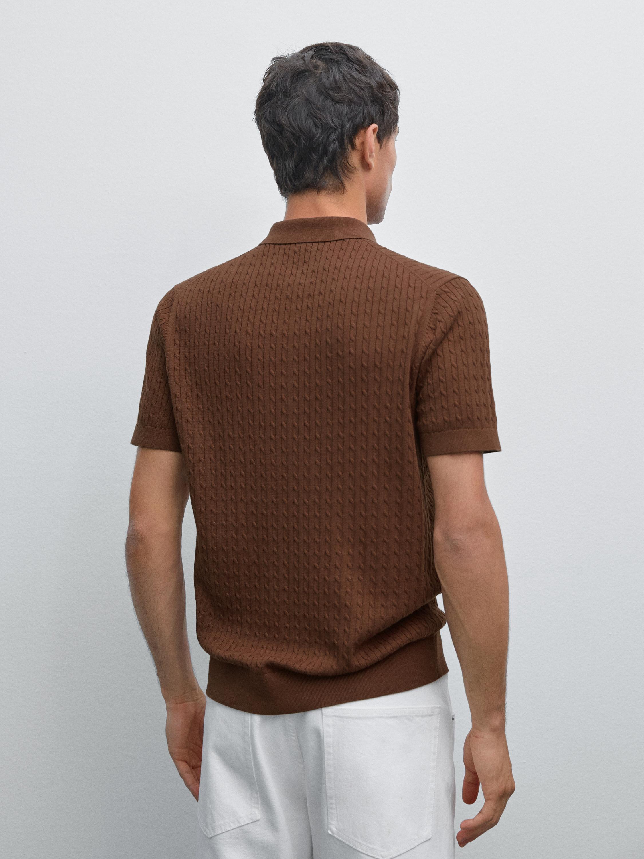 Cotton cable-knit polo sweater