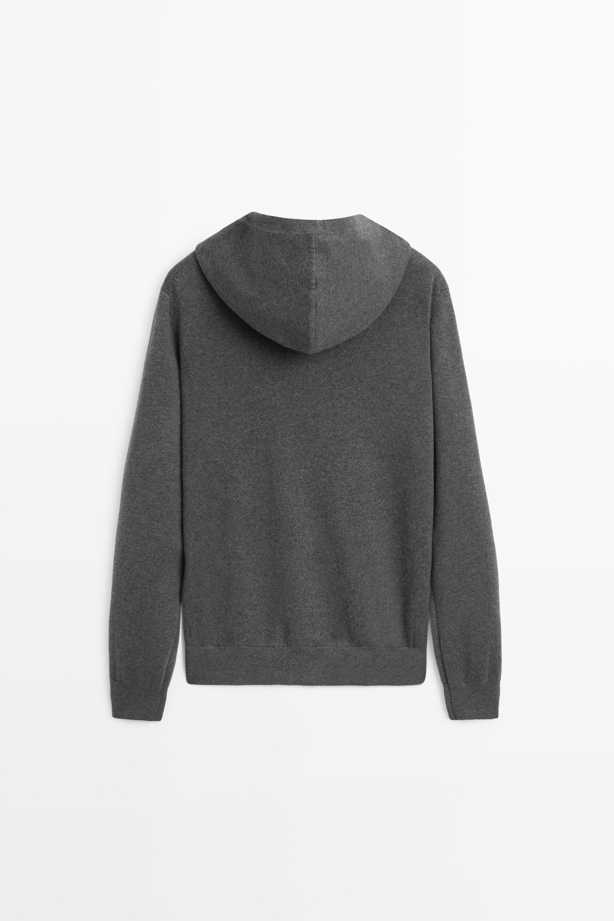 Cotton blend knit hooded cardigan — GREY