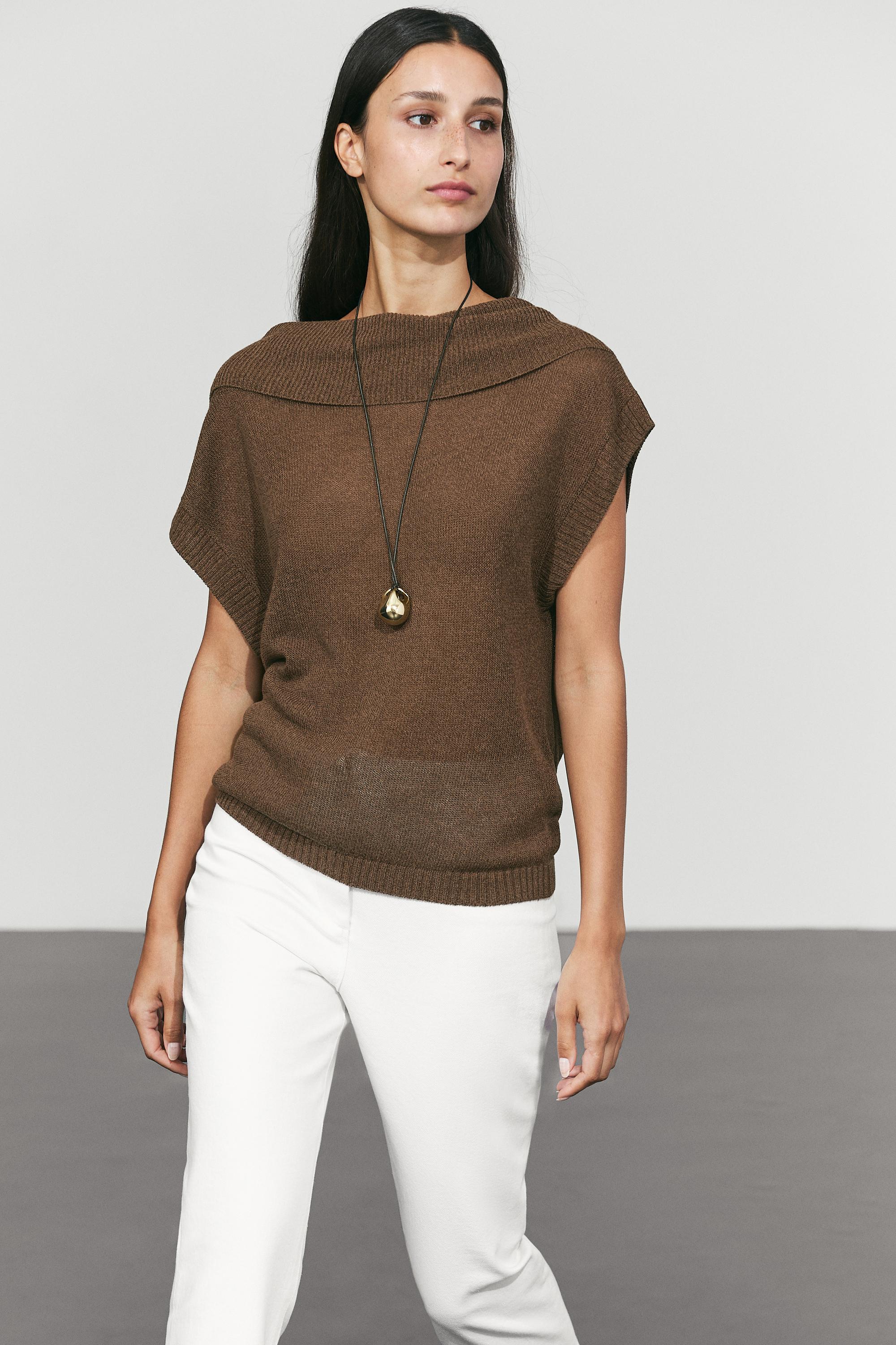 Cross-back knit sweater