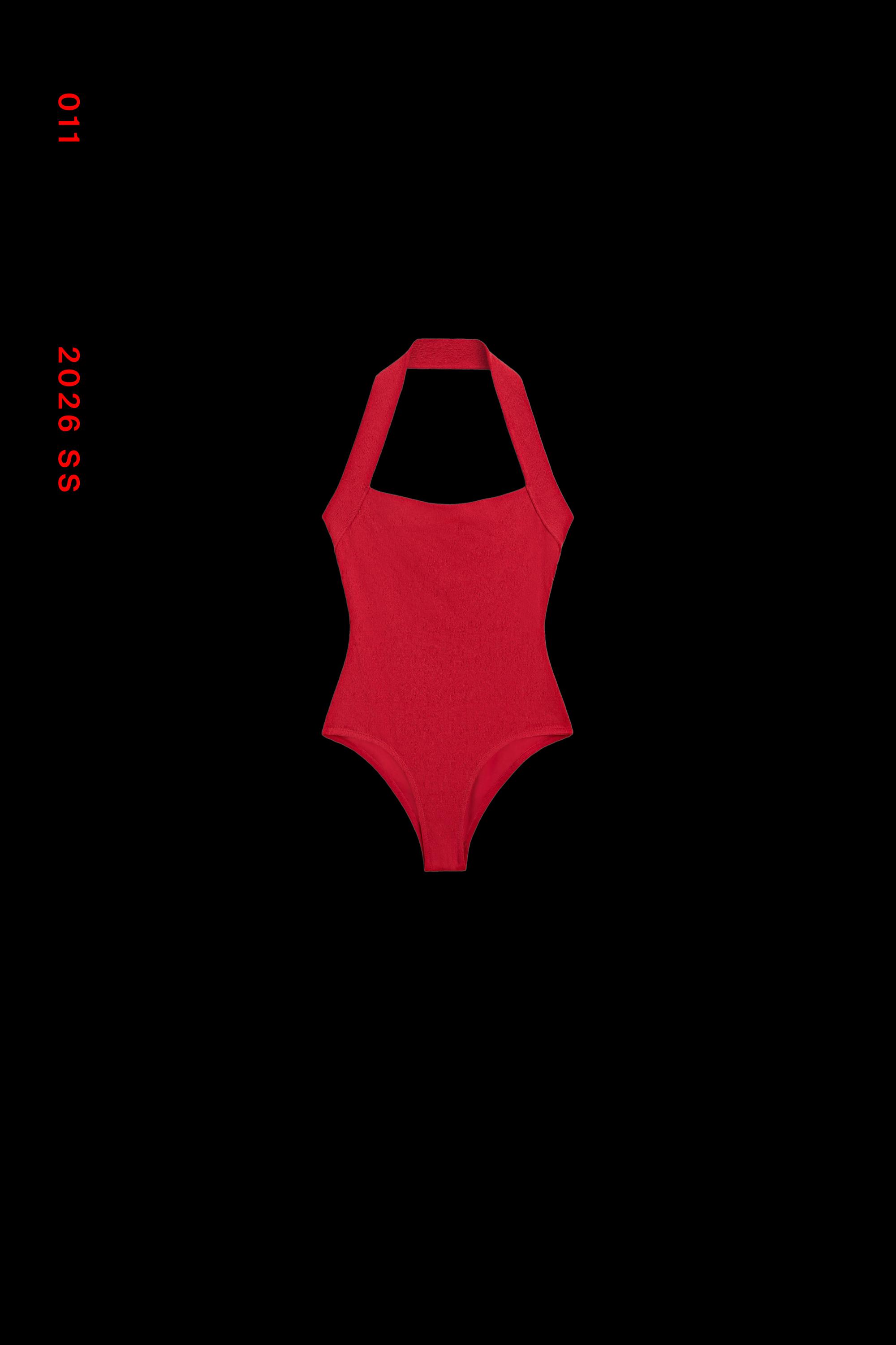 Textured halter swimsuit — RED