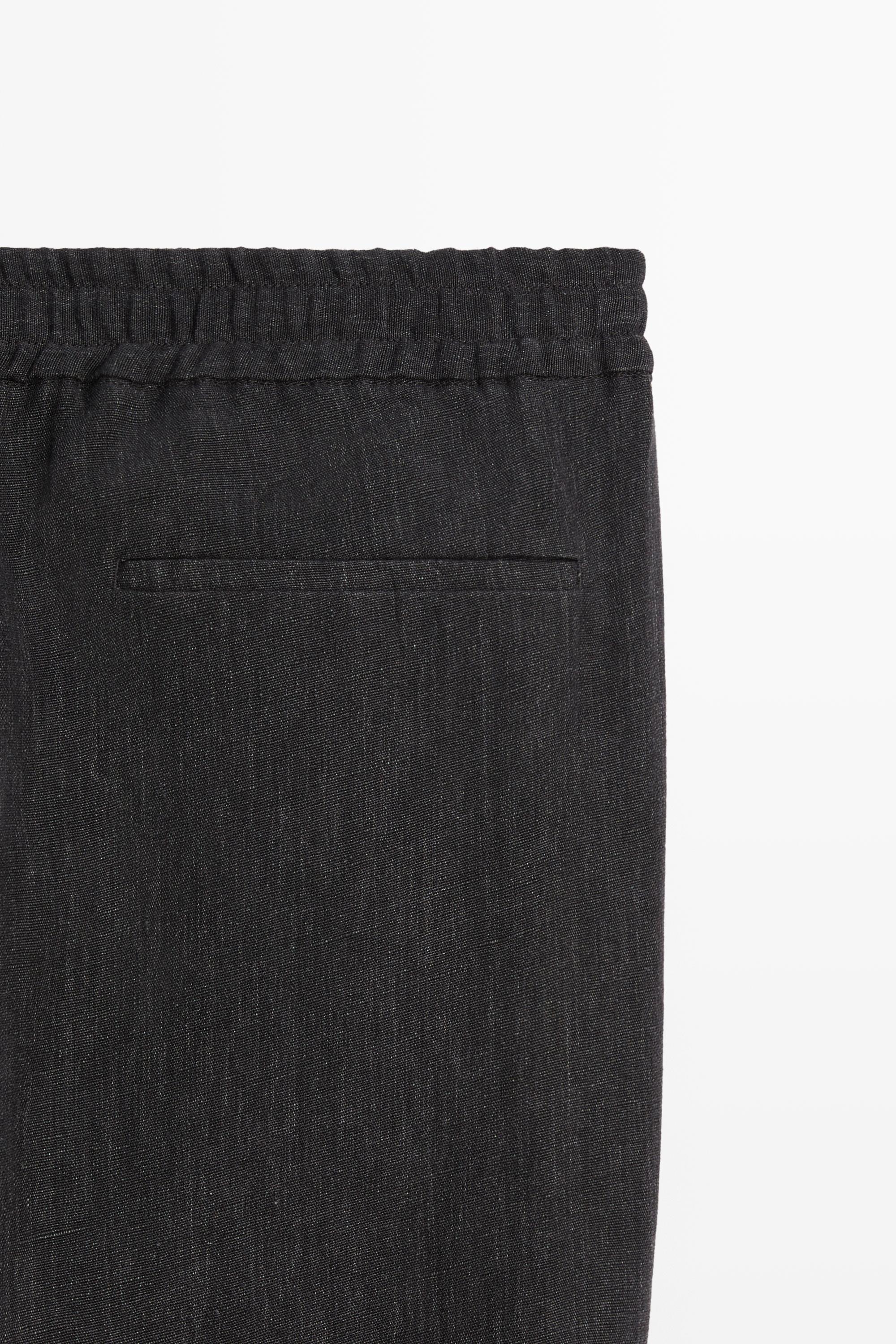 Linen jogger-fit pants total look — GREY BLUE