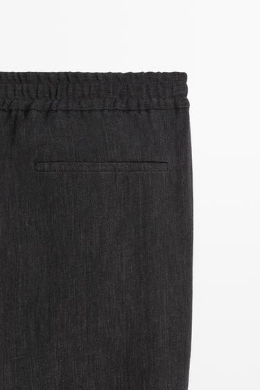 Linen jogger-fit pants total look — GREY BLUE 7