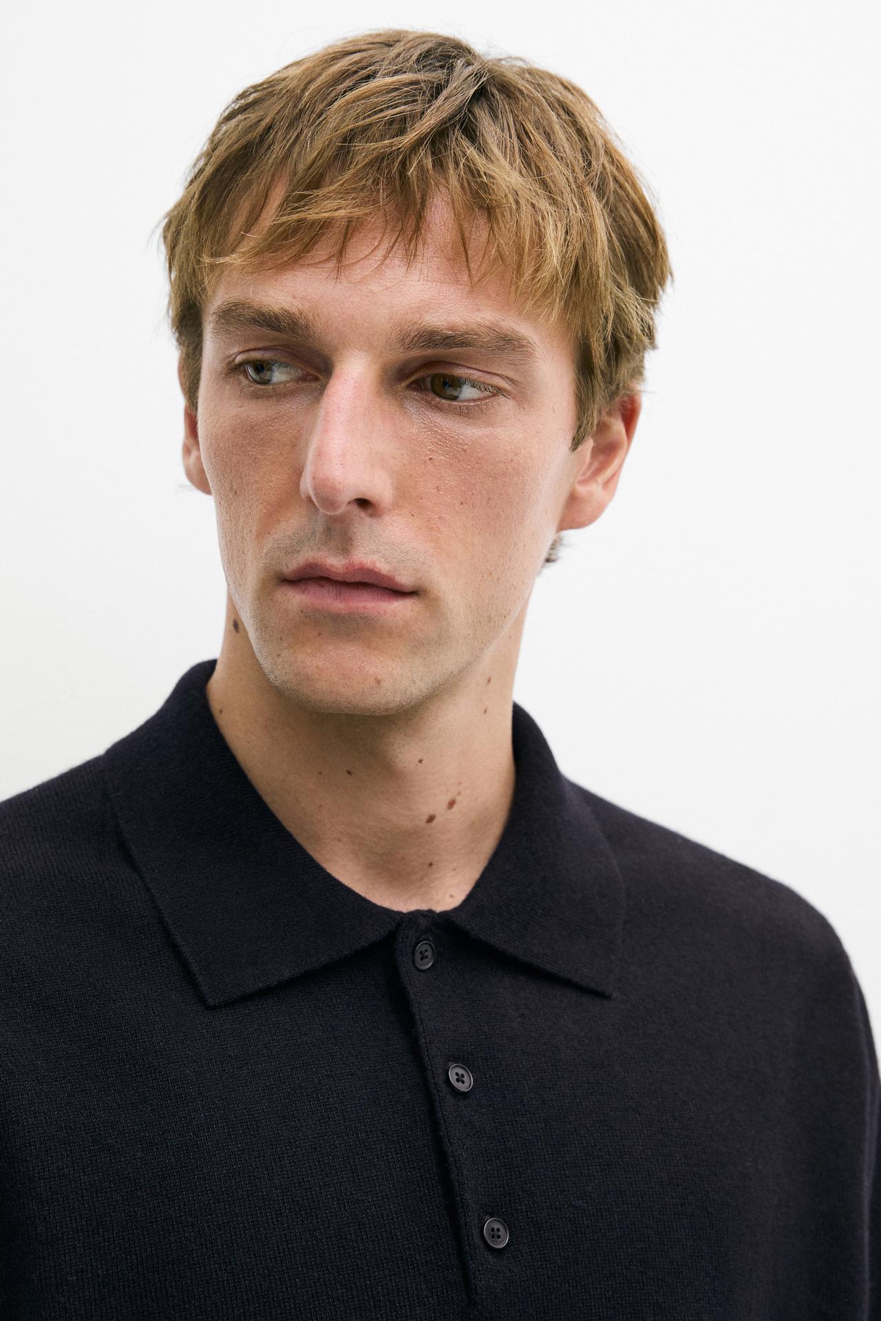 100% cashmere knit polo sweater — NAVY BLUE