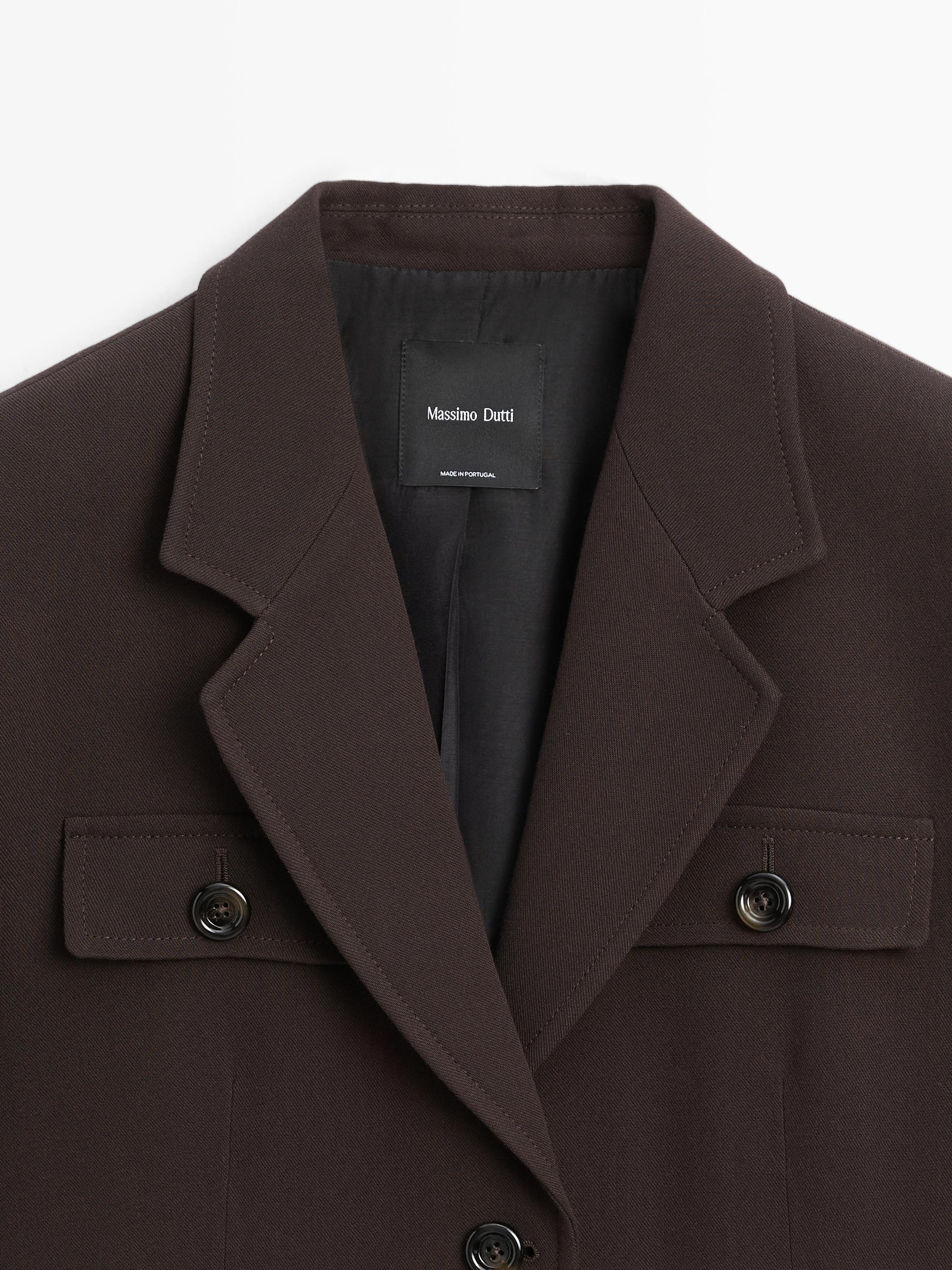 Blazer with pockets and lapel collar — Chocolate
