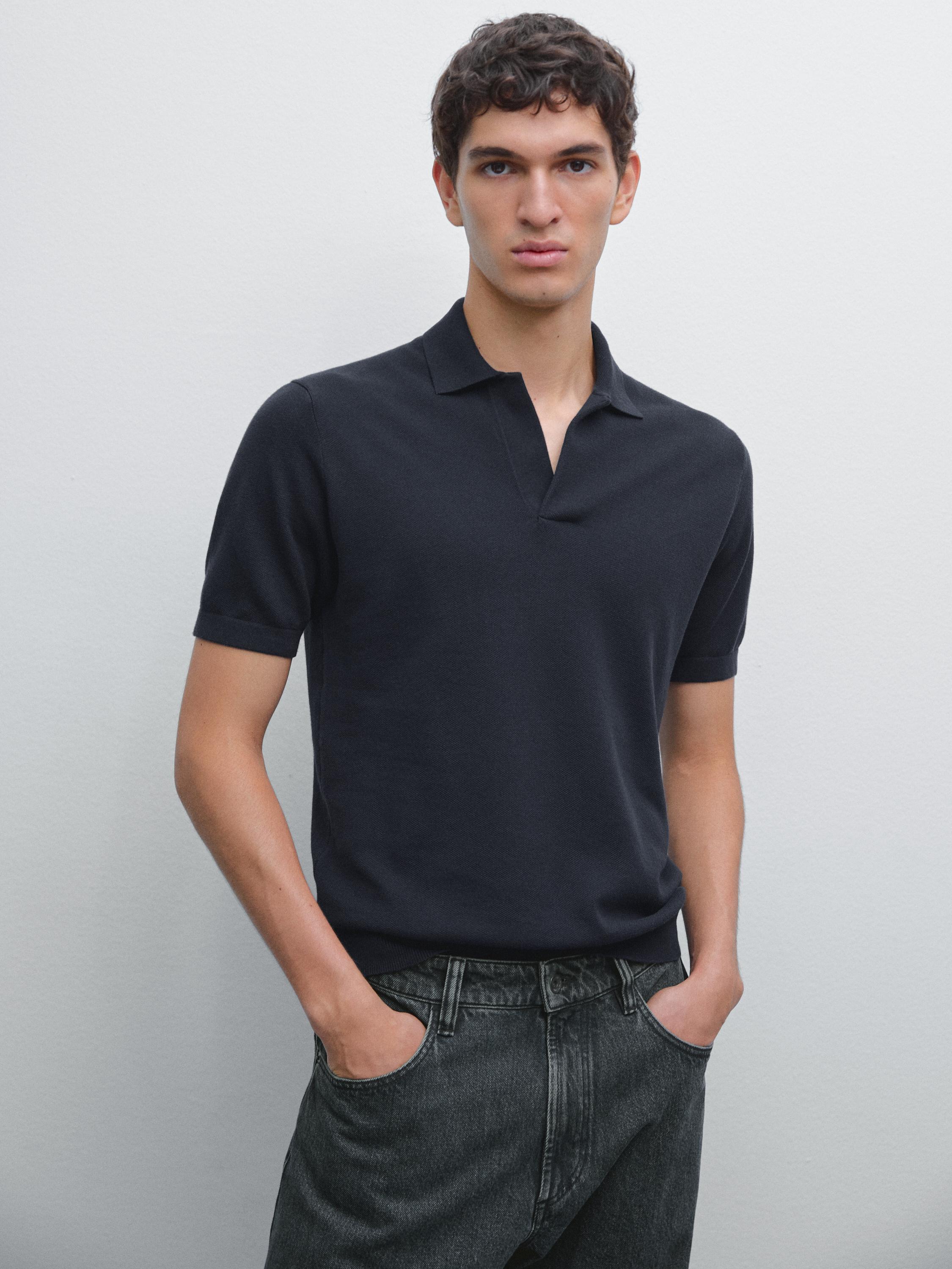 Knit V-neck polo shirt