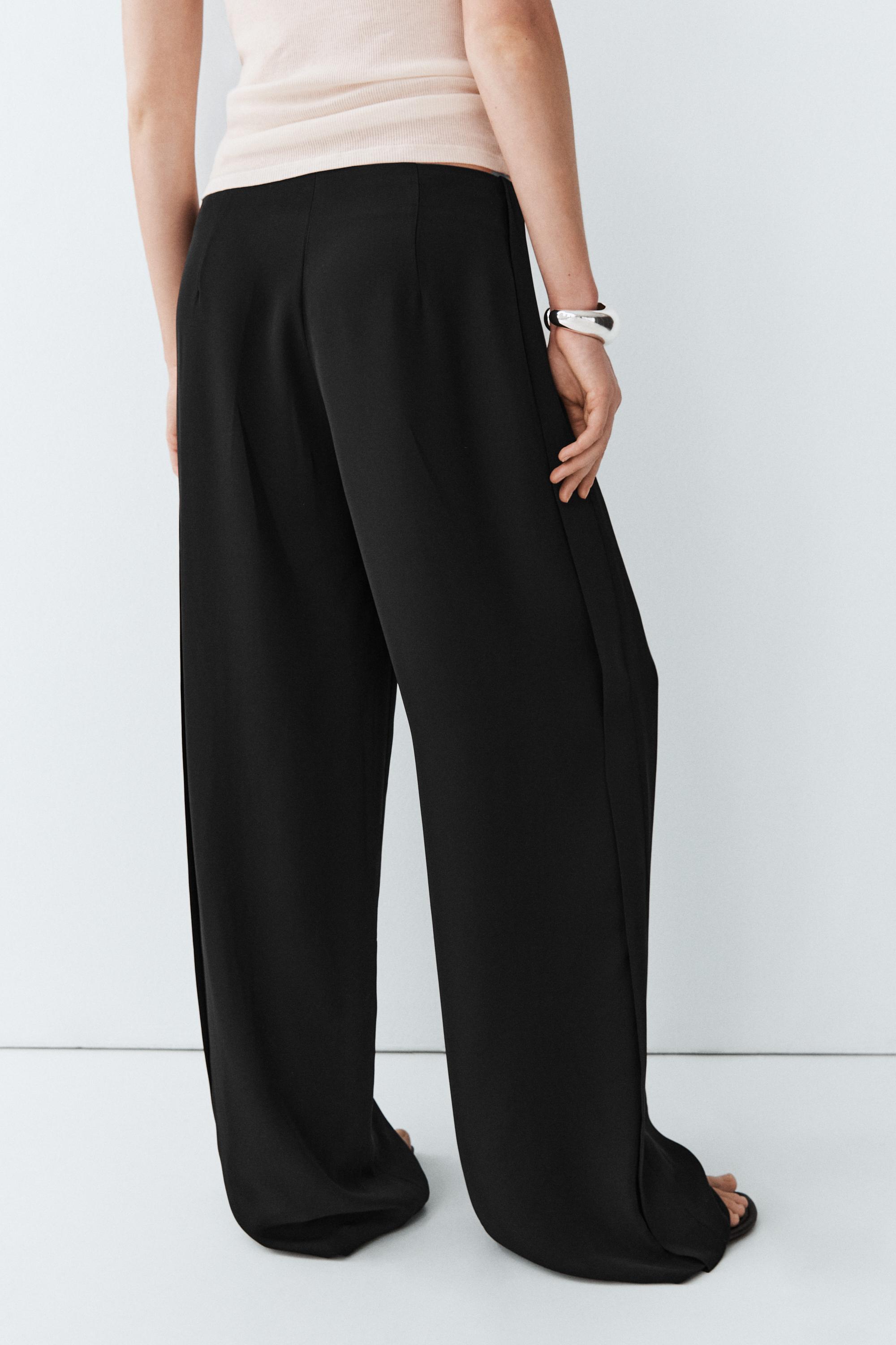 Straight-leg flowing pants — BLACK
