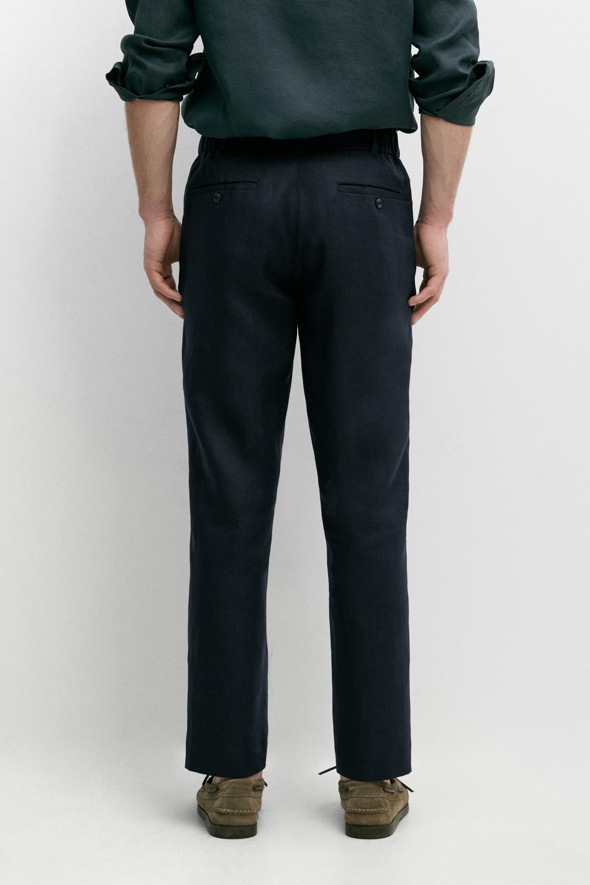 Tapered fit linen pants — NAVY BLUE