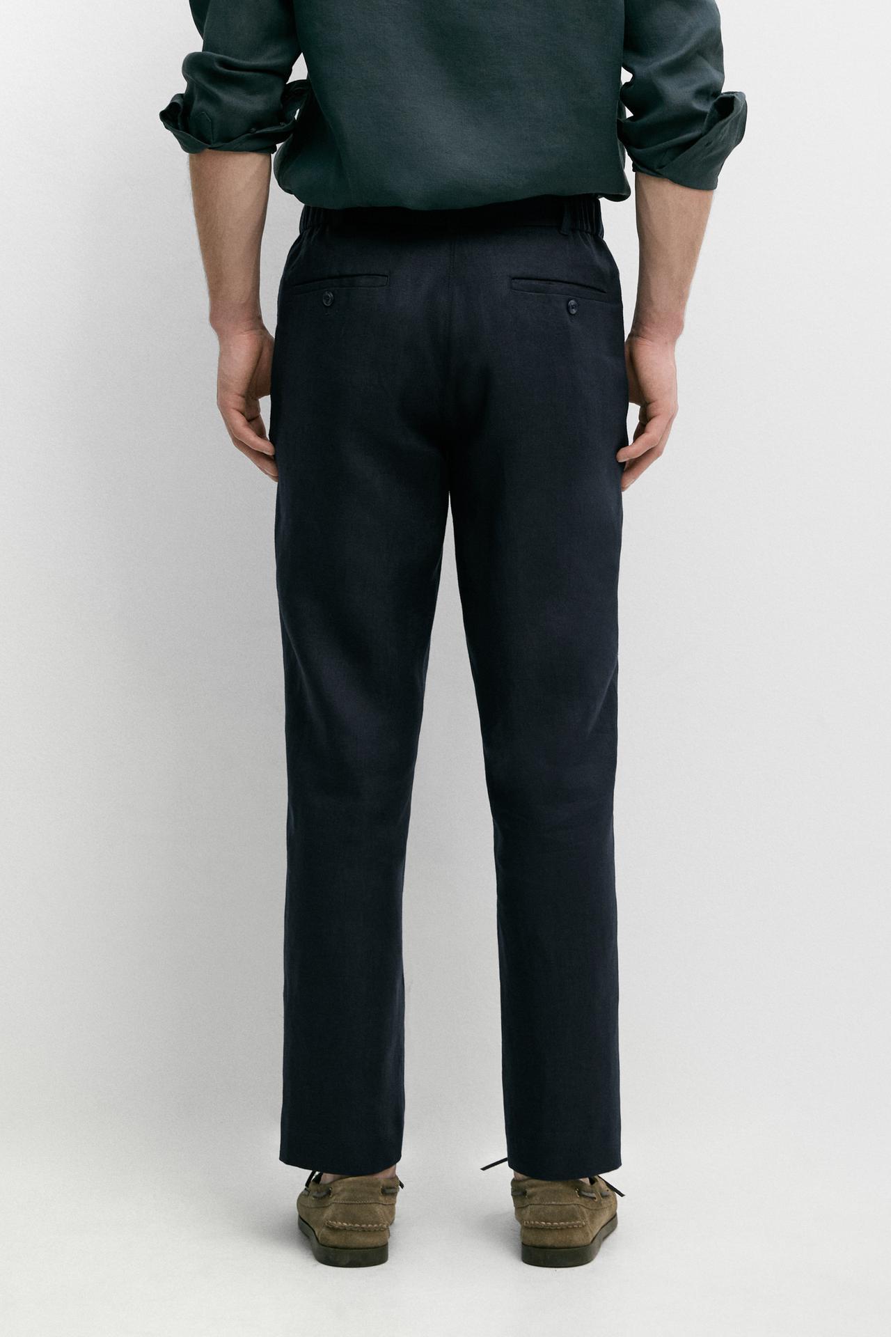 Tapered fit linen pants — NAVY BLUE