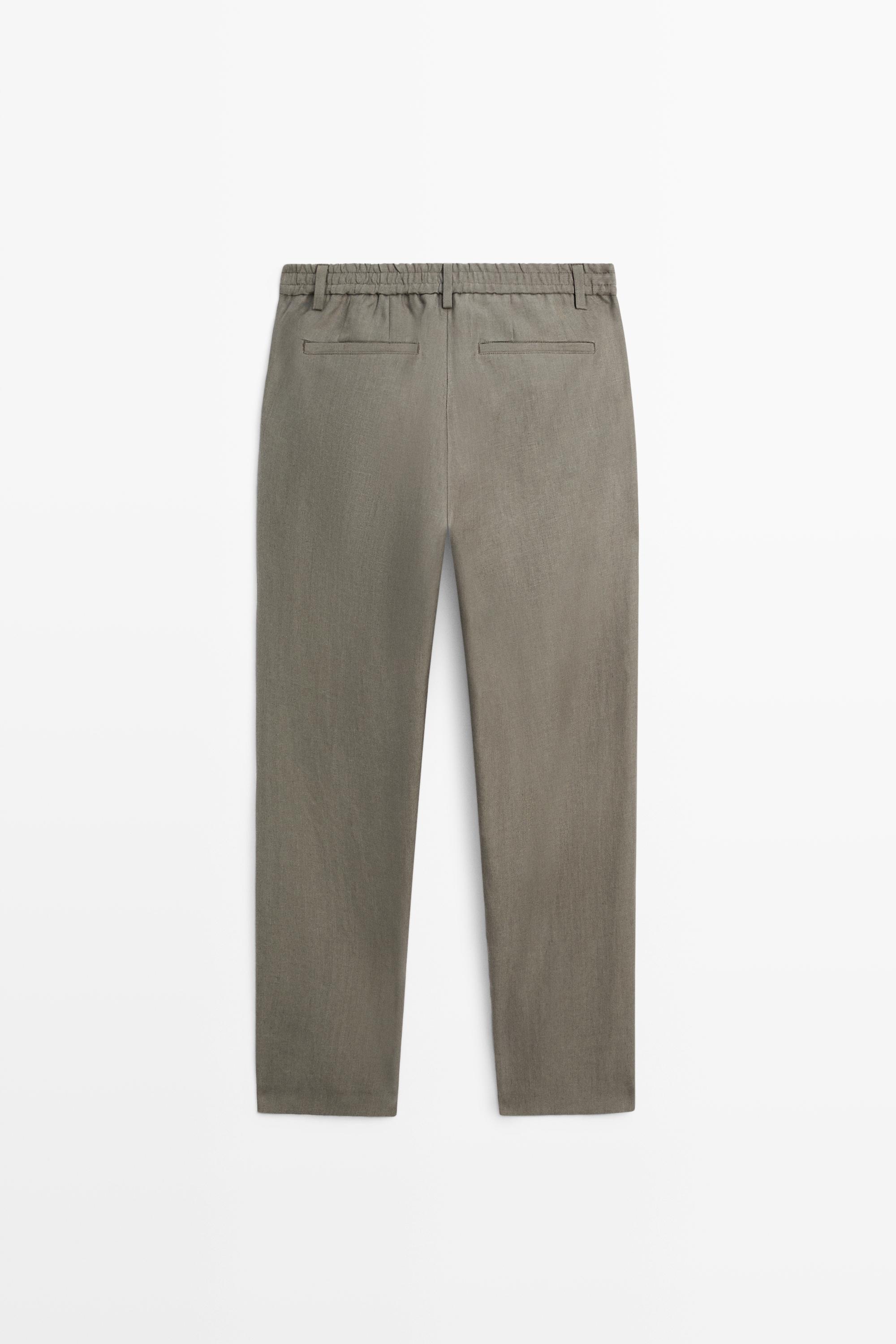 100% linen straight-leg trousers — GREEN