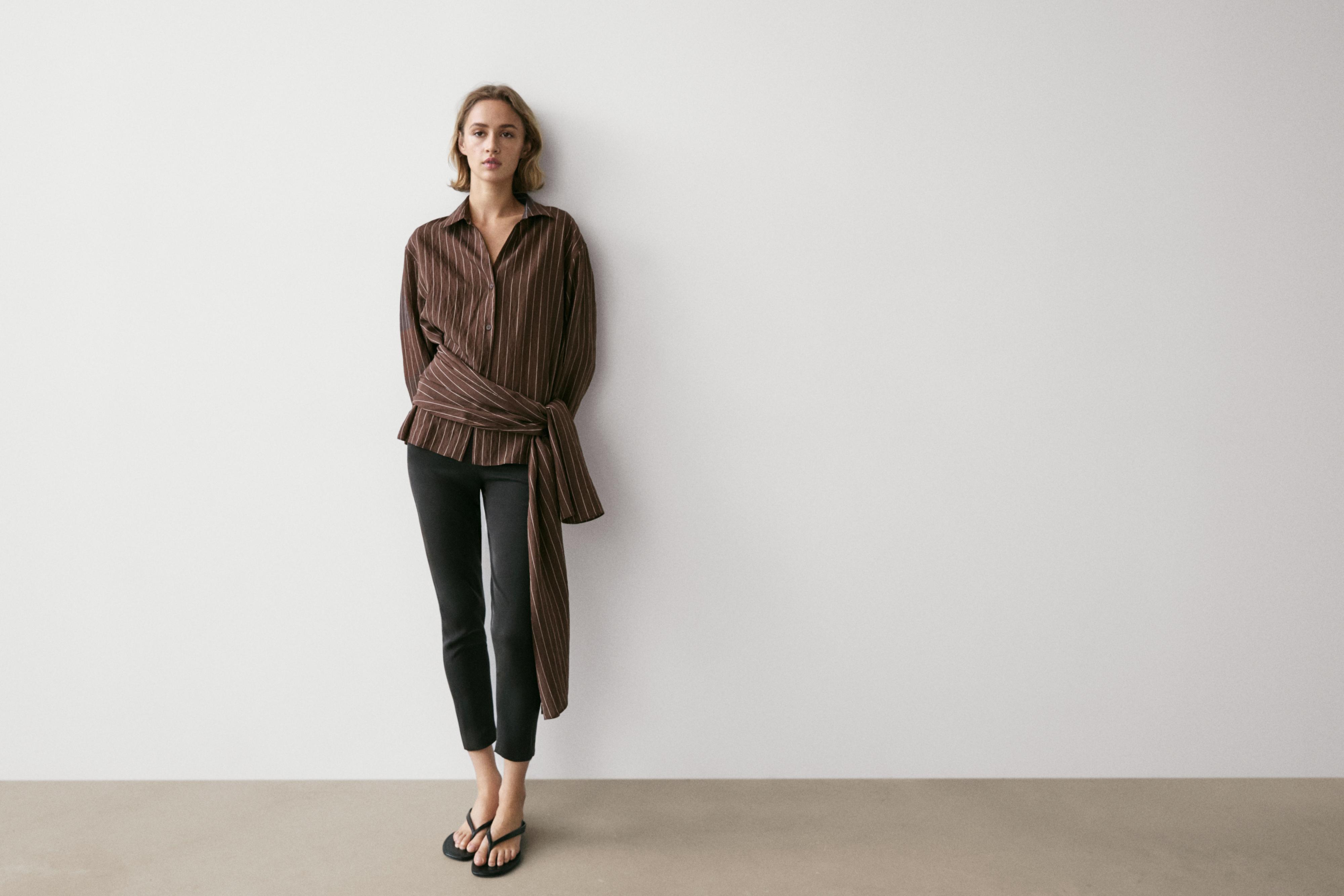 Striped shirt with scarf detail — BROWN