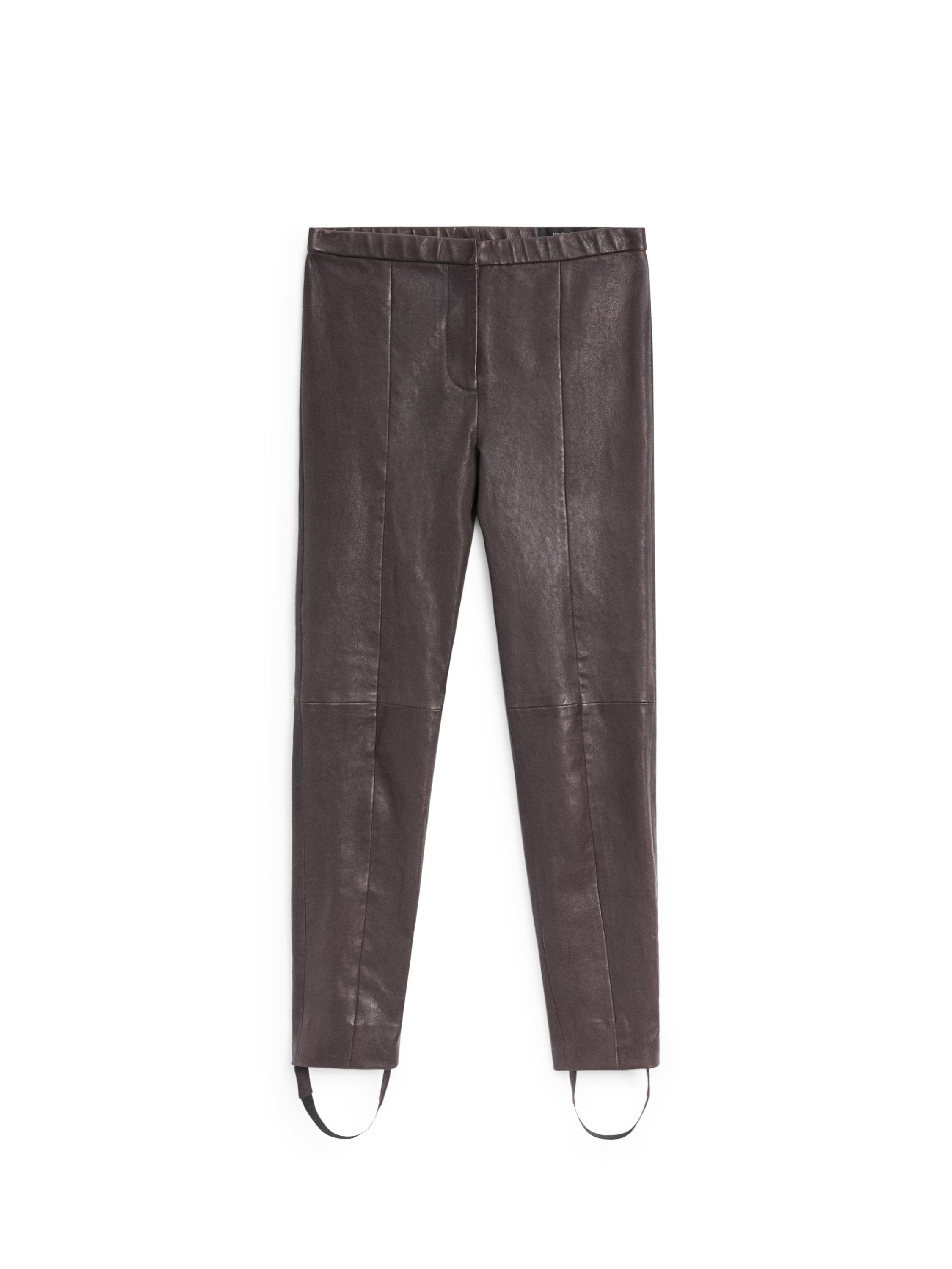 Nappa leather leggings with elasticated detail — BROWN