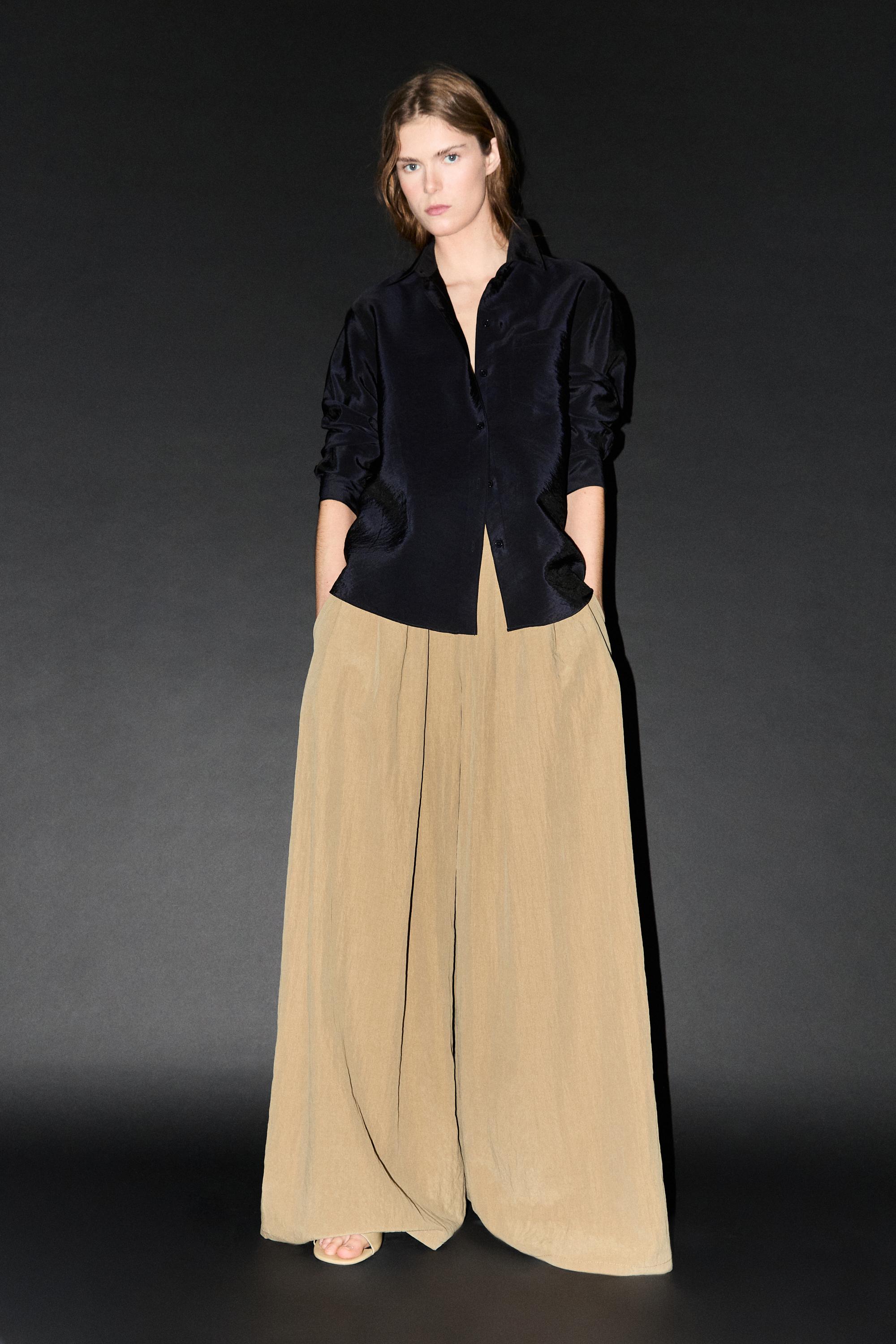 Palazzo trousers with box pleats — CAMEL