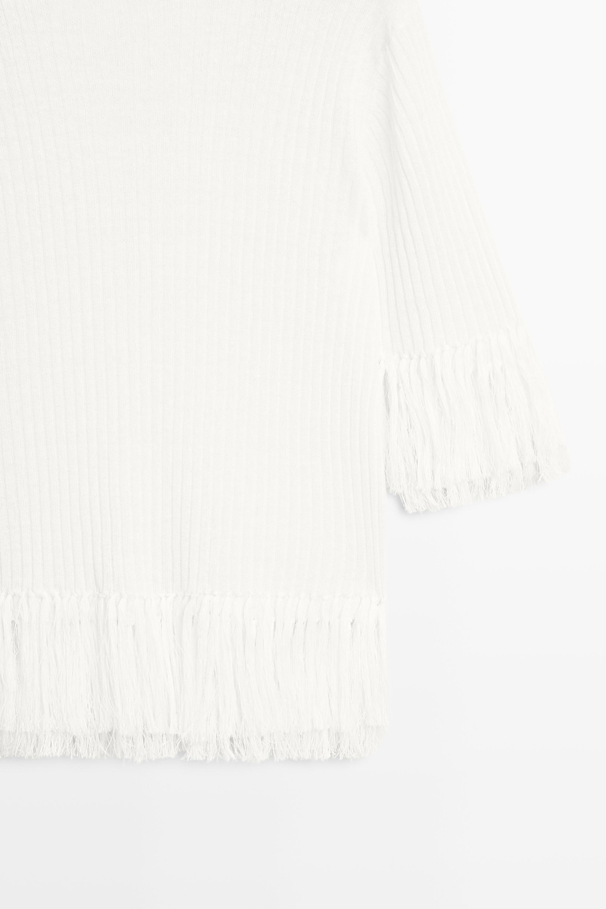 Fringe detail knit sweater - STUDIO — WHITE