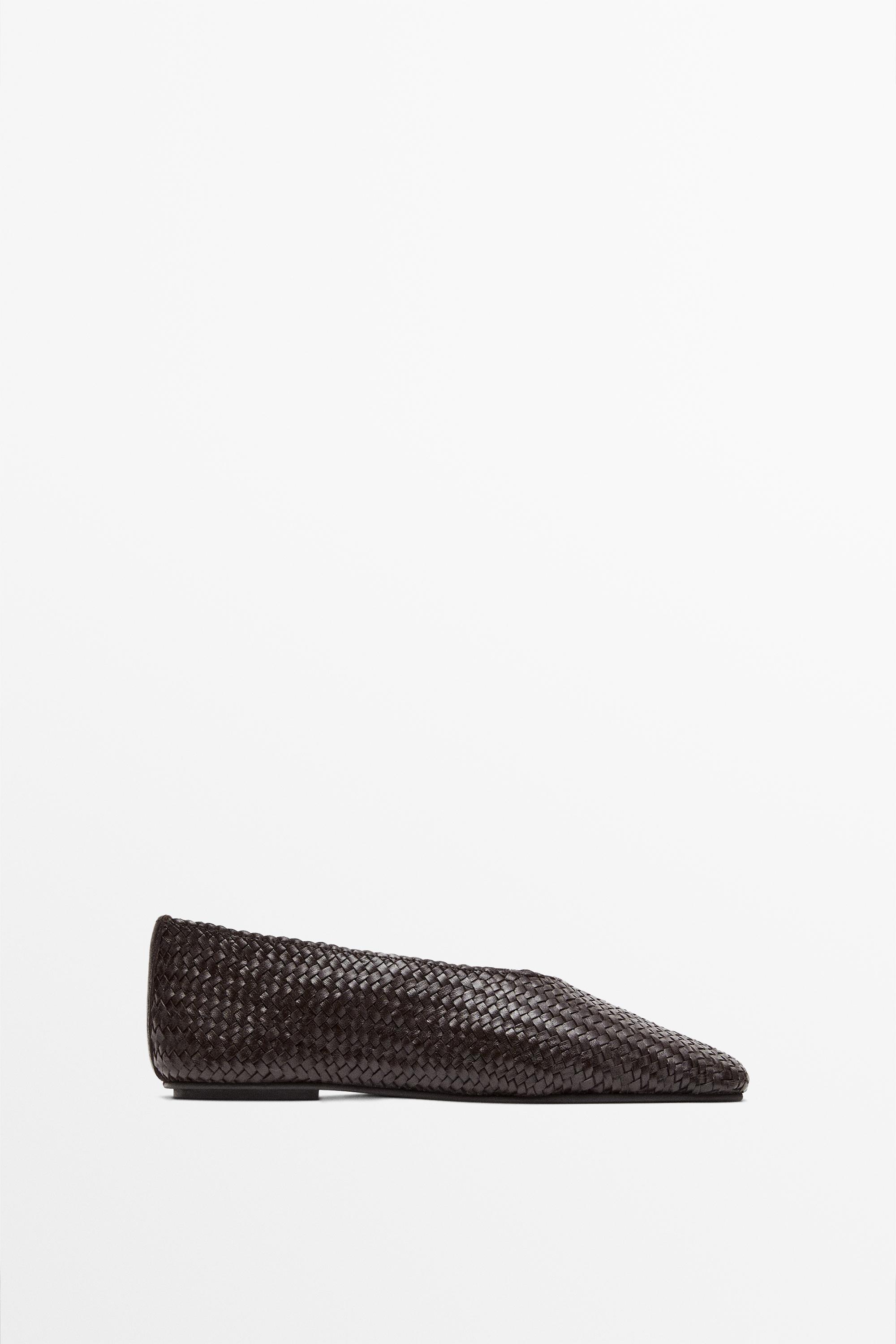 Braided leather ballet flats — BROWN