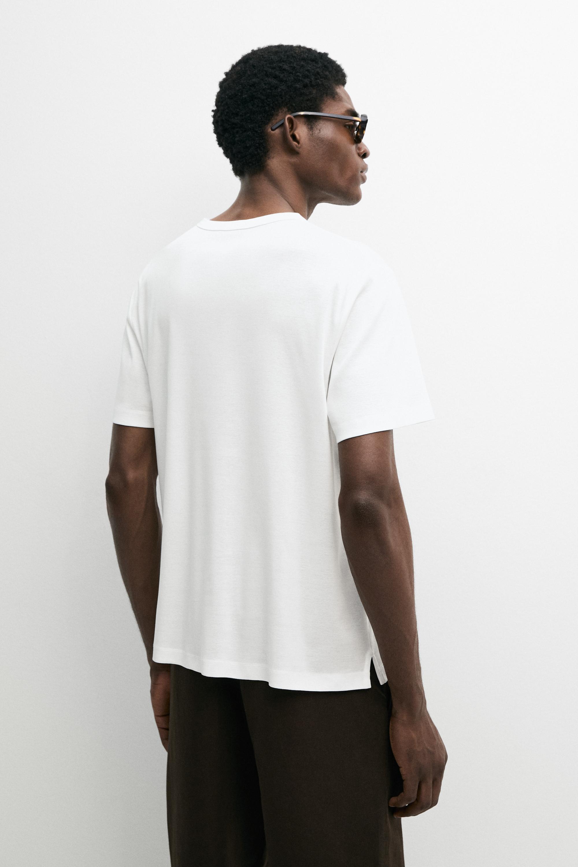 100% cotton henley T-shirt — Off white