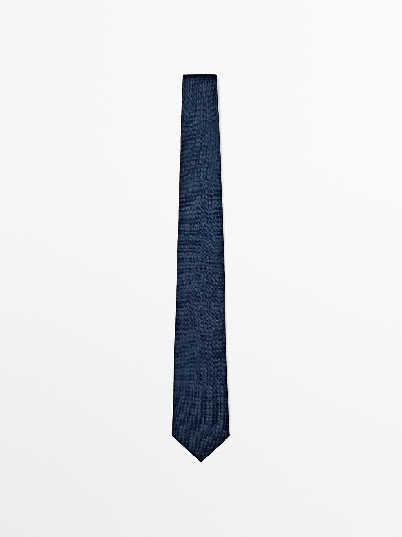Cravate Texturée 100 % Soie - Bleu Marine - 01 - Massimo Dutti - Homme