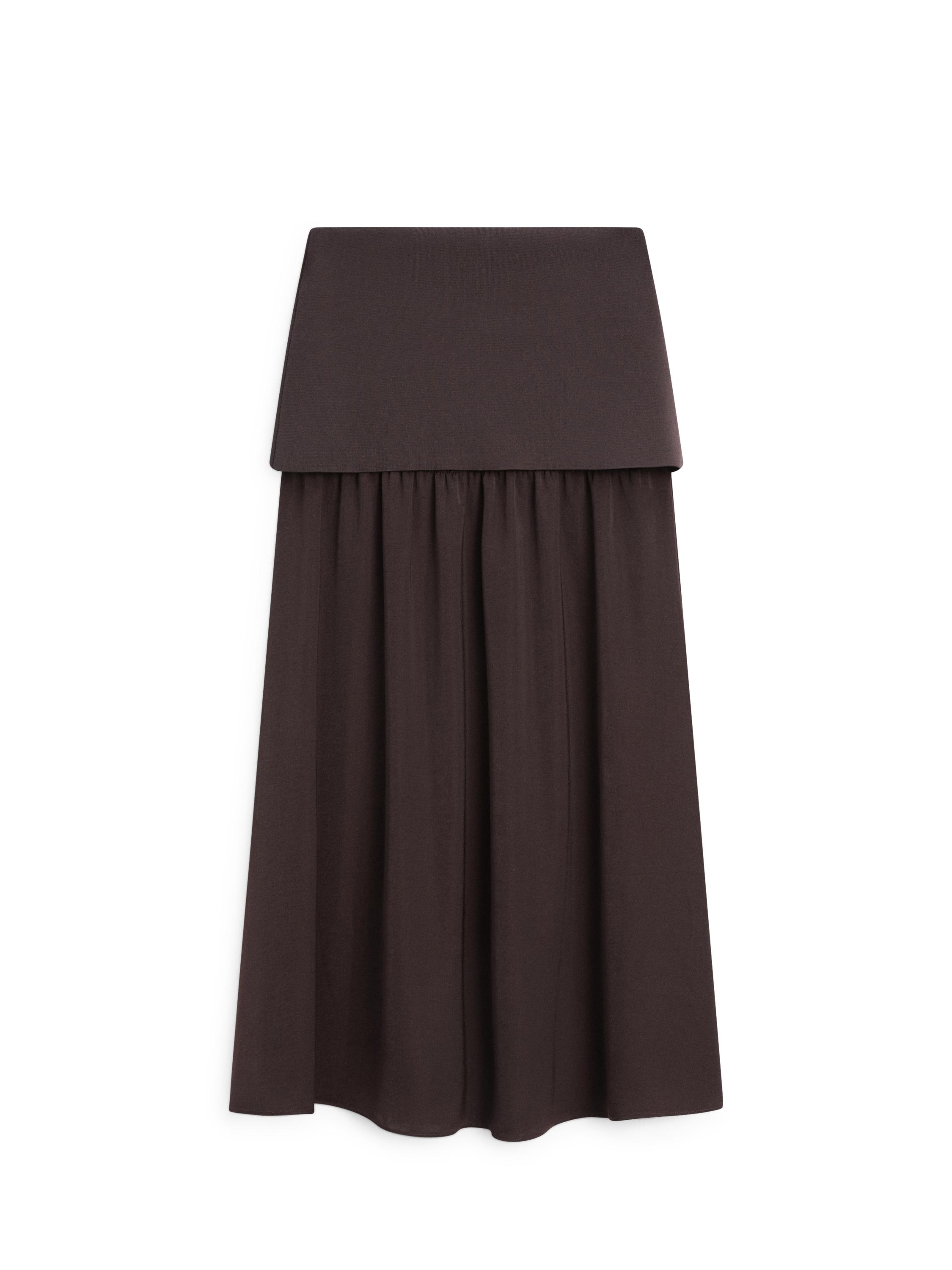 Flowing contrast midi skirt — BROWN