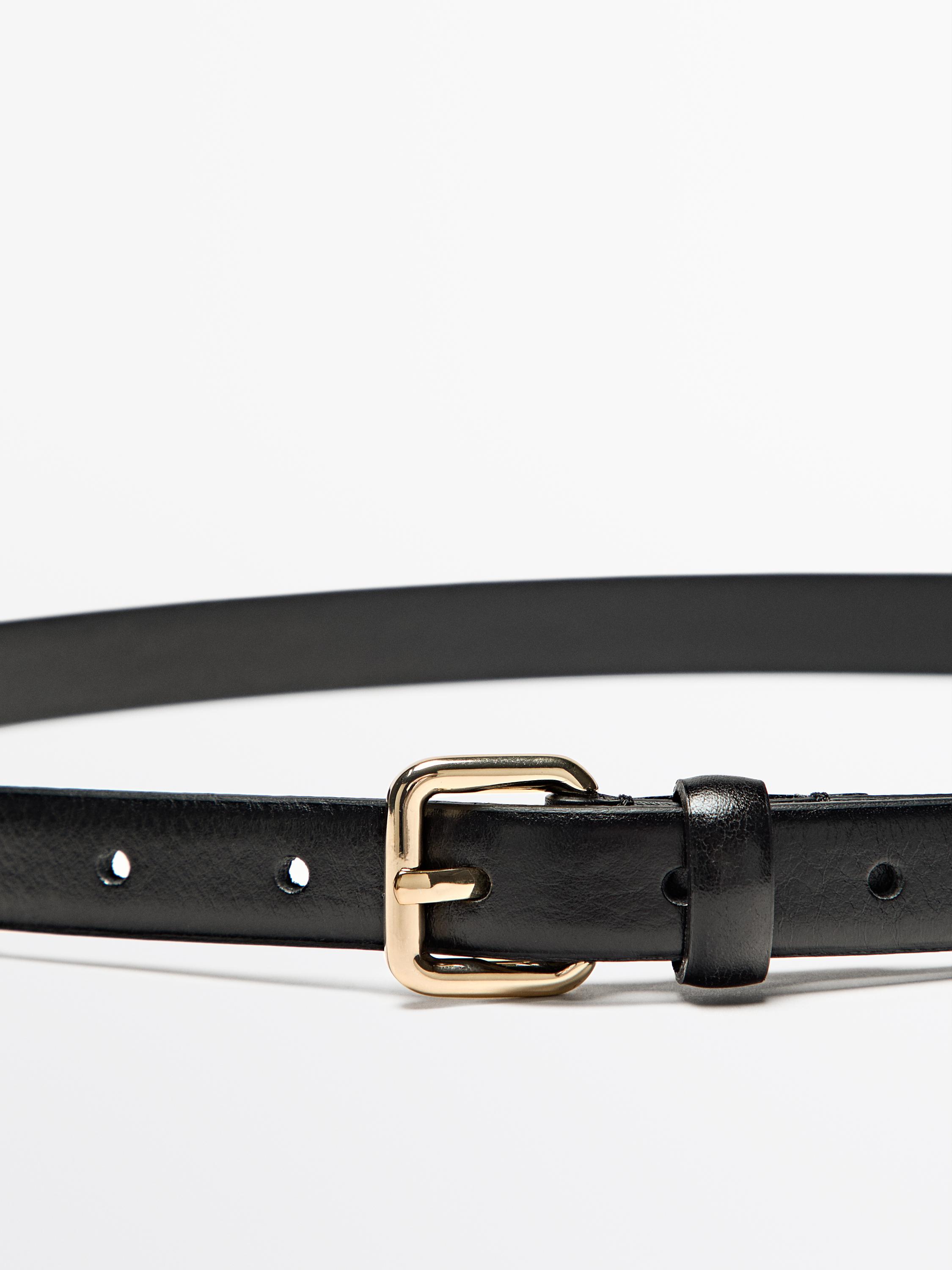 Leather belt with square buckle