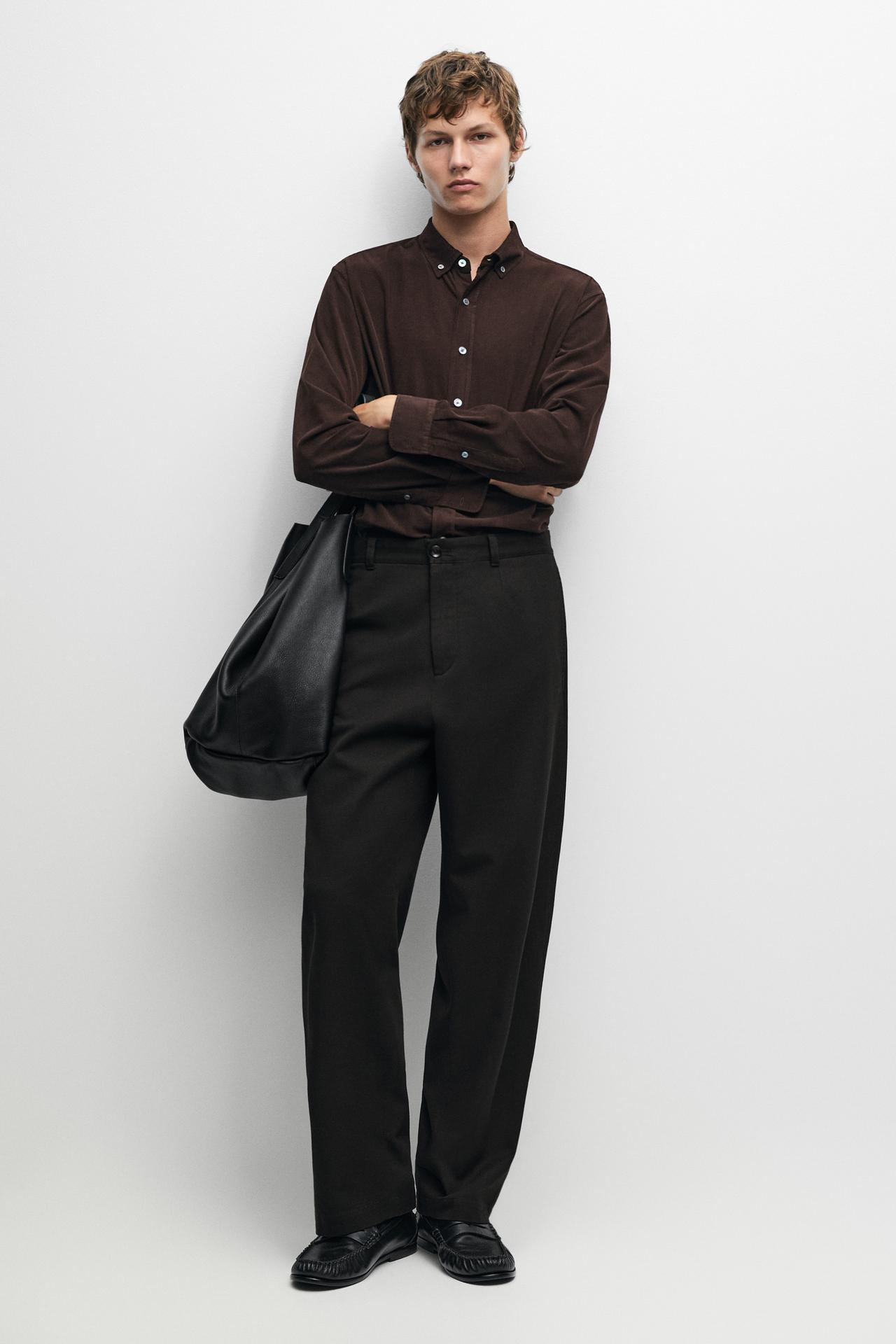 Regular fit needlecord shirt — BURGUNDY