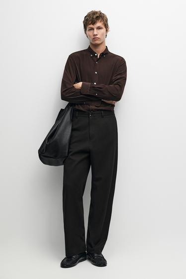 Regular fit needlecord shirt — BURGUNDY 1