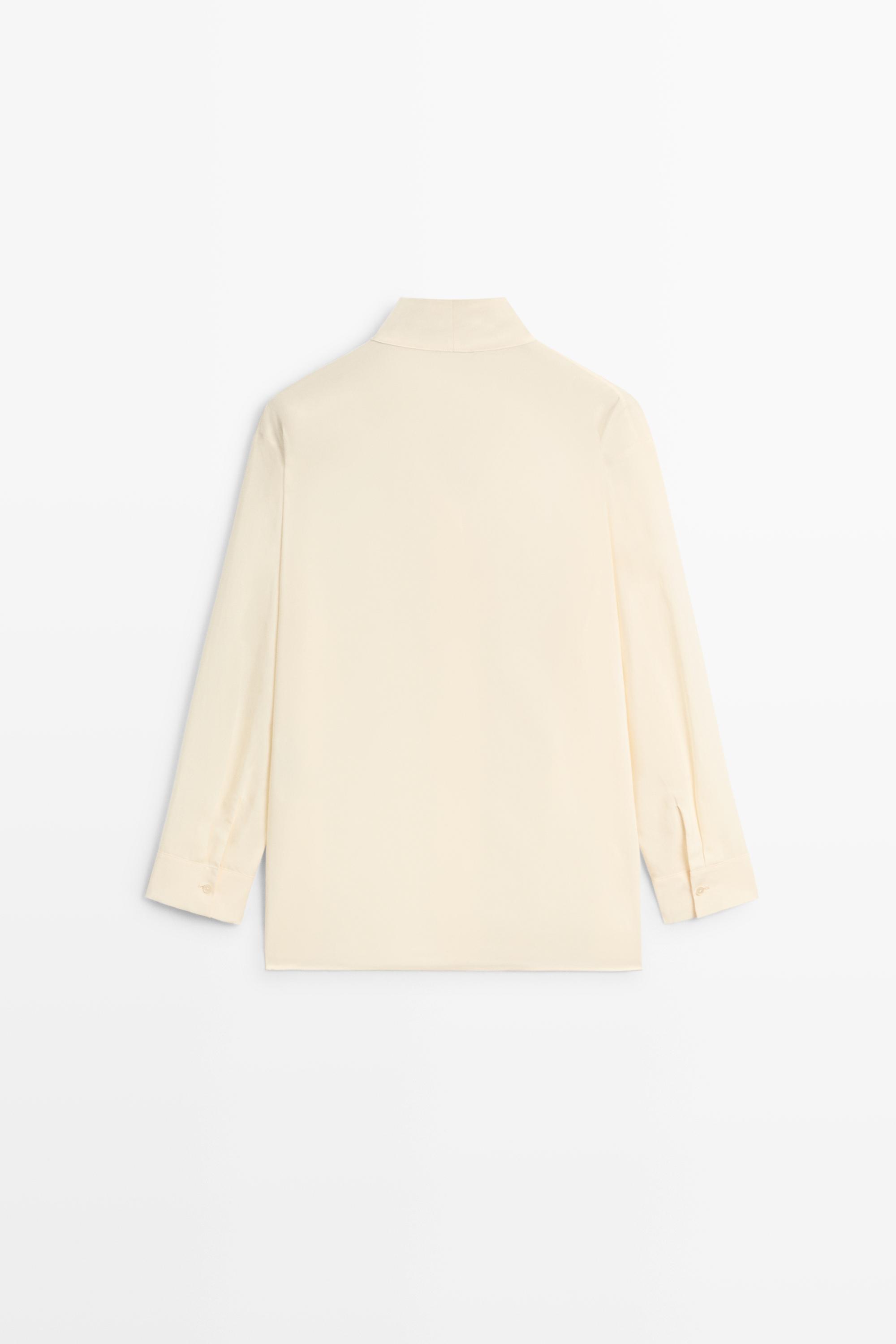 Flowing stand collar shirt — CREAM