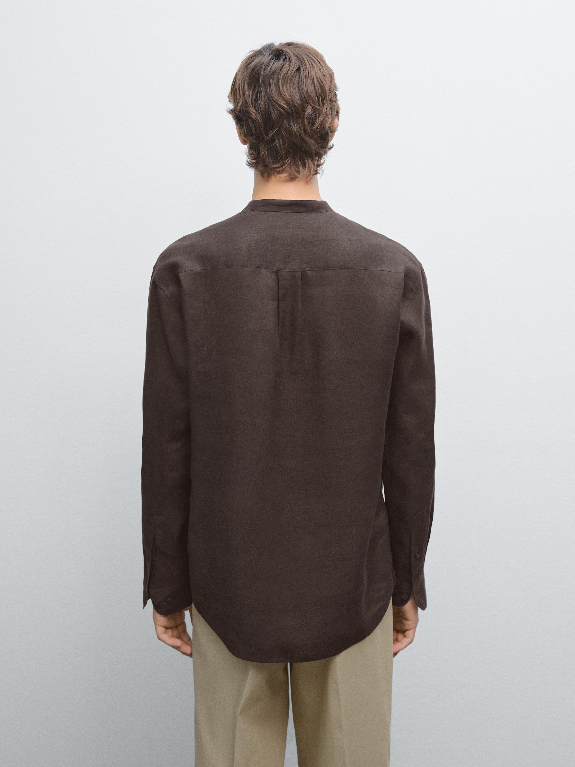 Regular fit shirt with stand collar