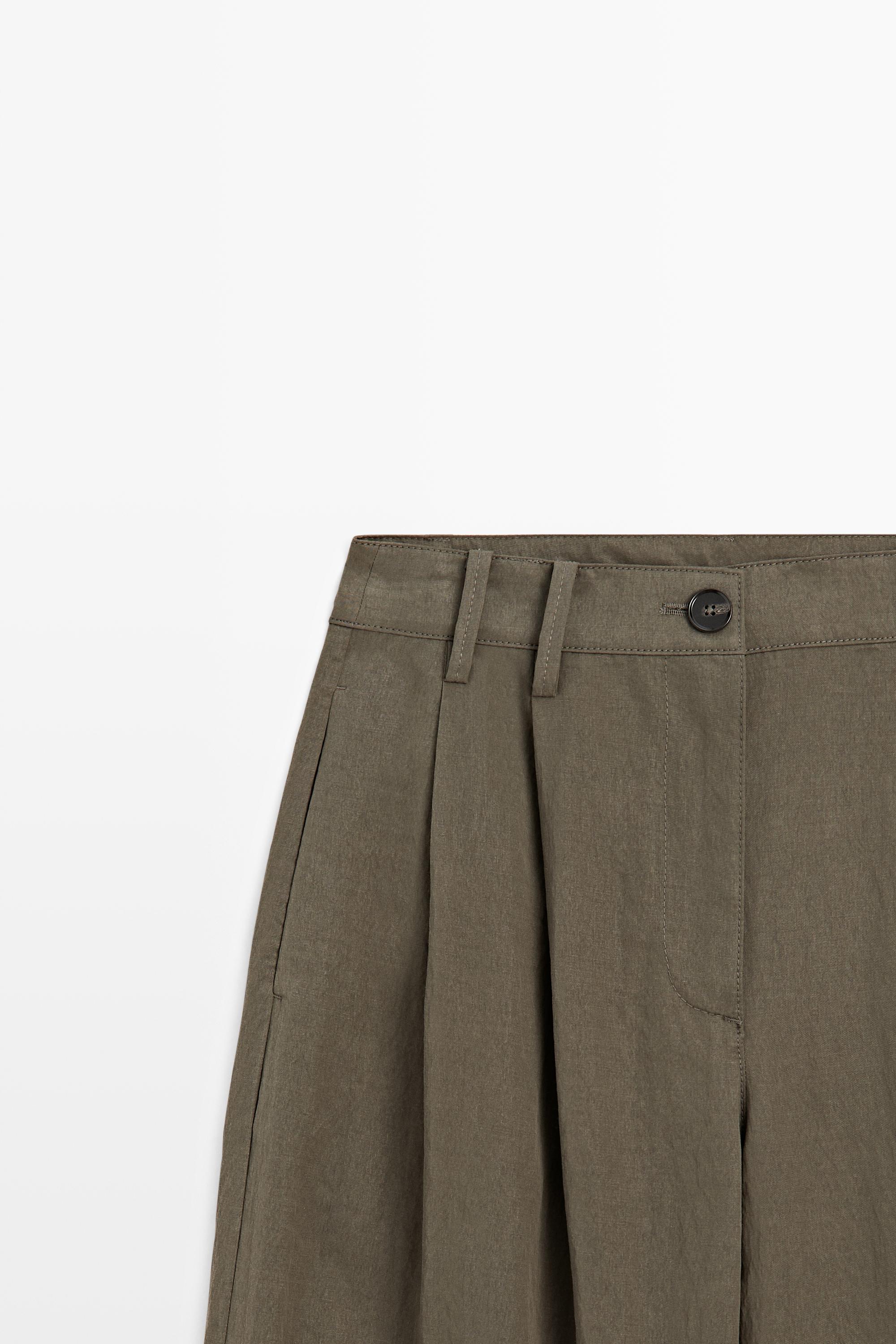Technical wide-leg pleated pants — MOLE BROWN