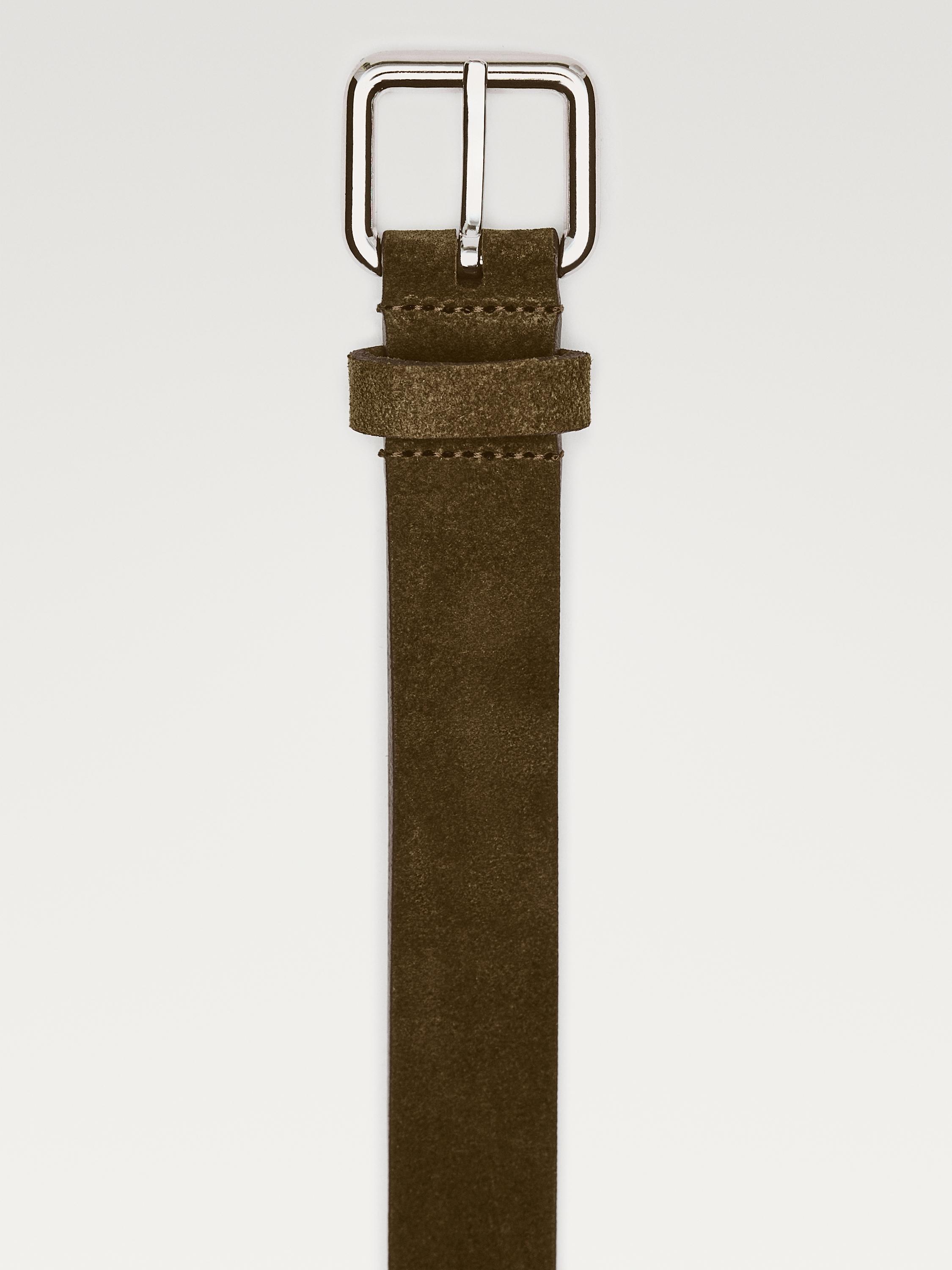 Split leather belt with square buckle