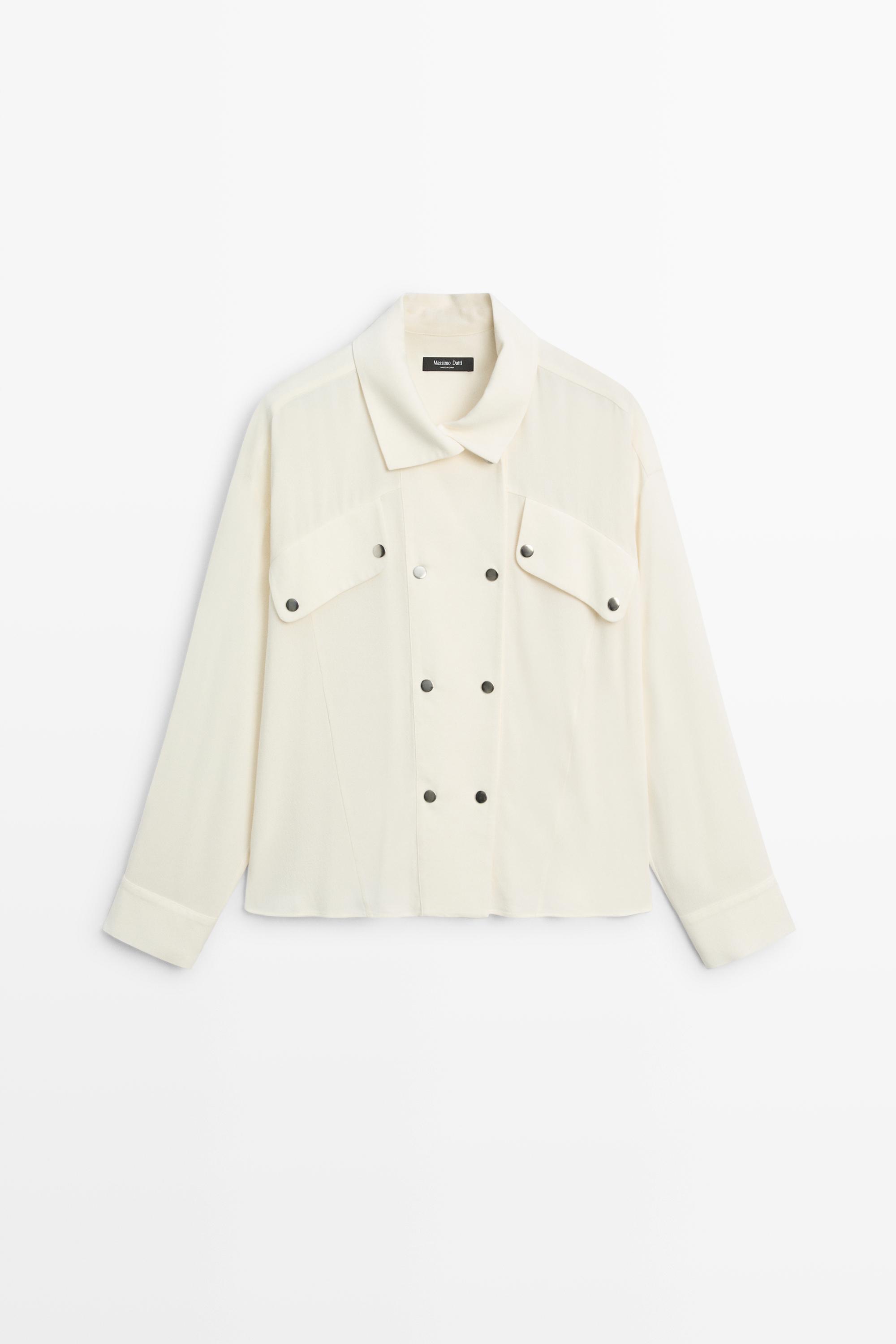 Snap-button stand collar shirt