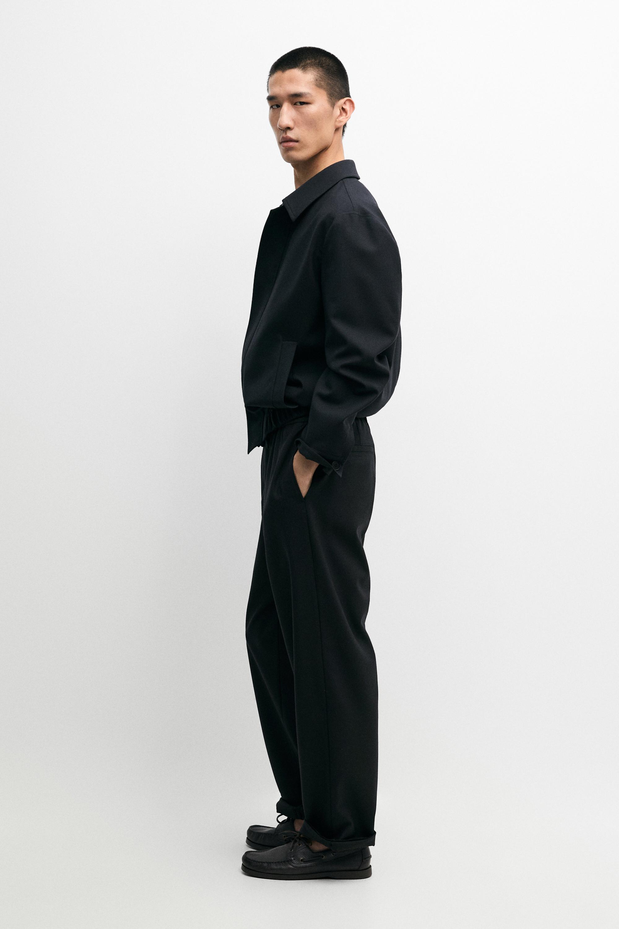 Cool wool textured pants — NAVY BLUE