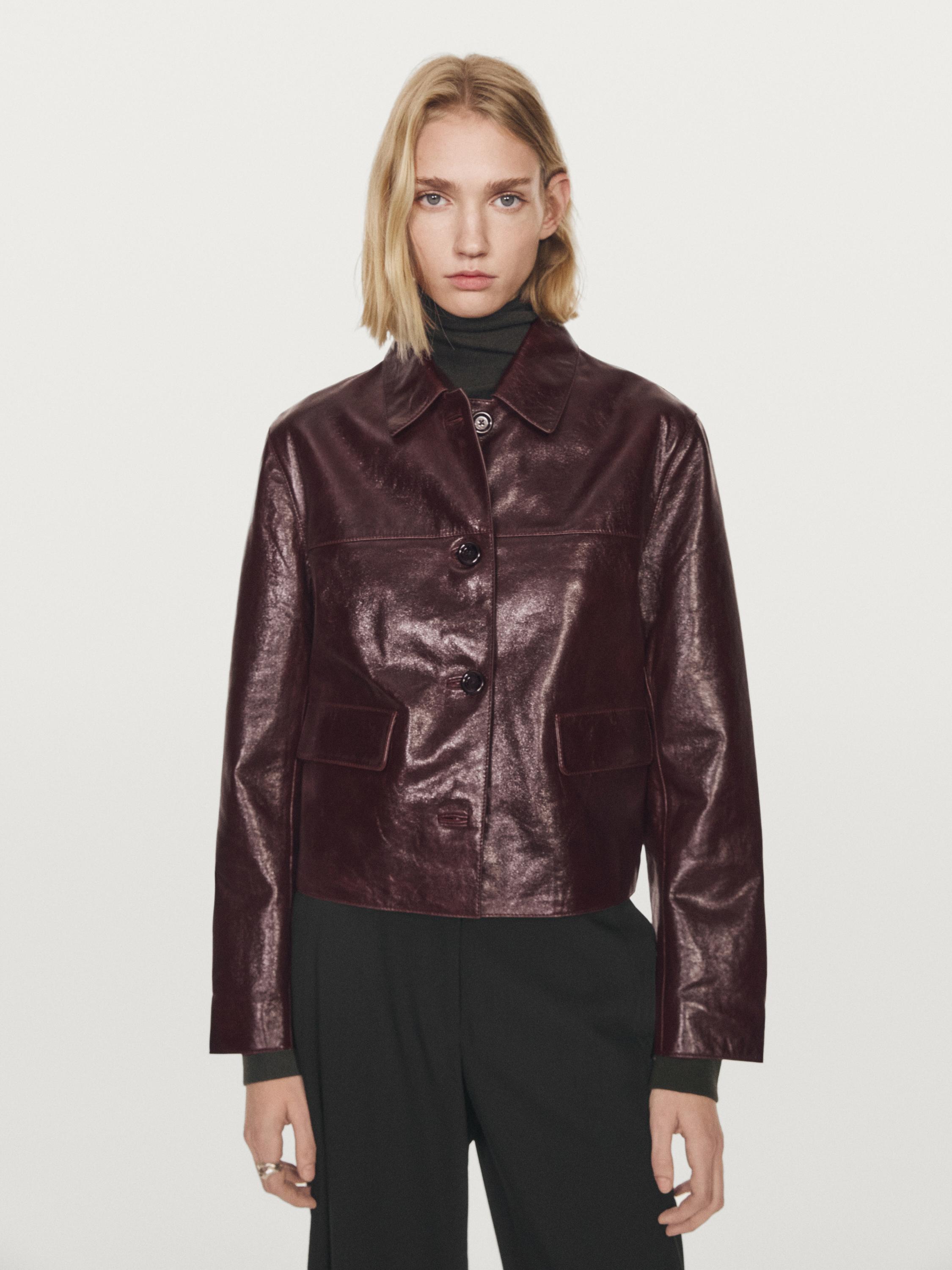 Cropped nappa leather jacket