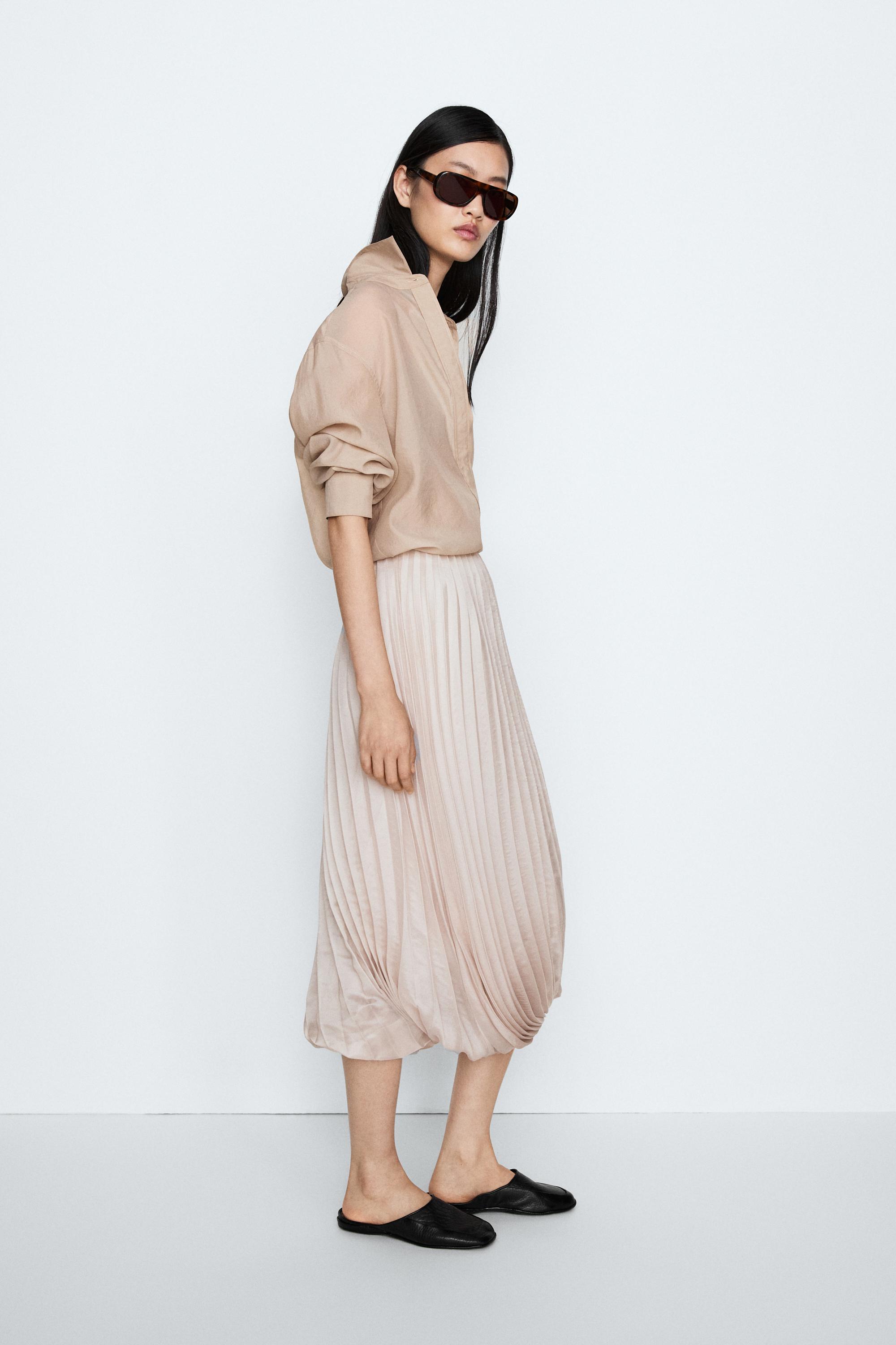 Pleated Bubble Hem Midi Skirt - STUDIO