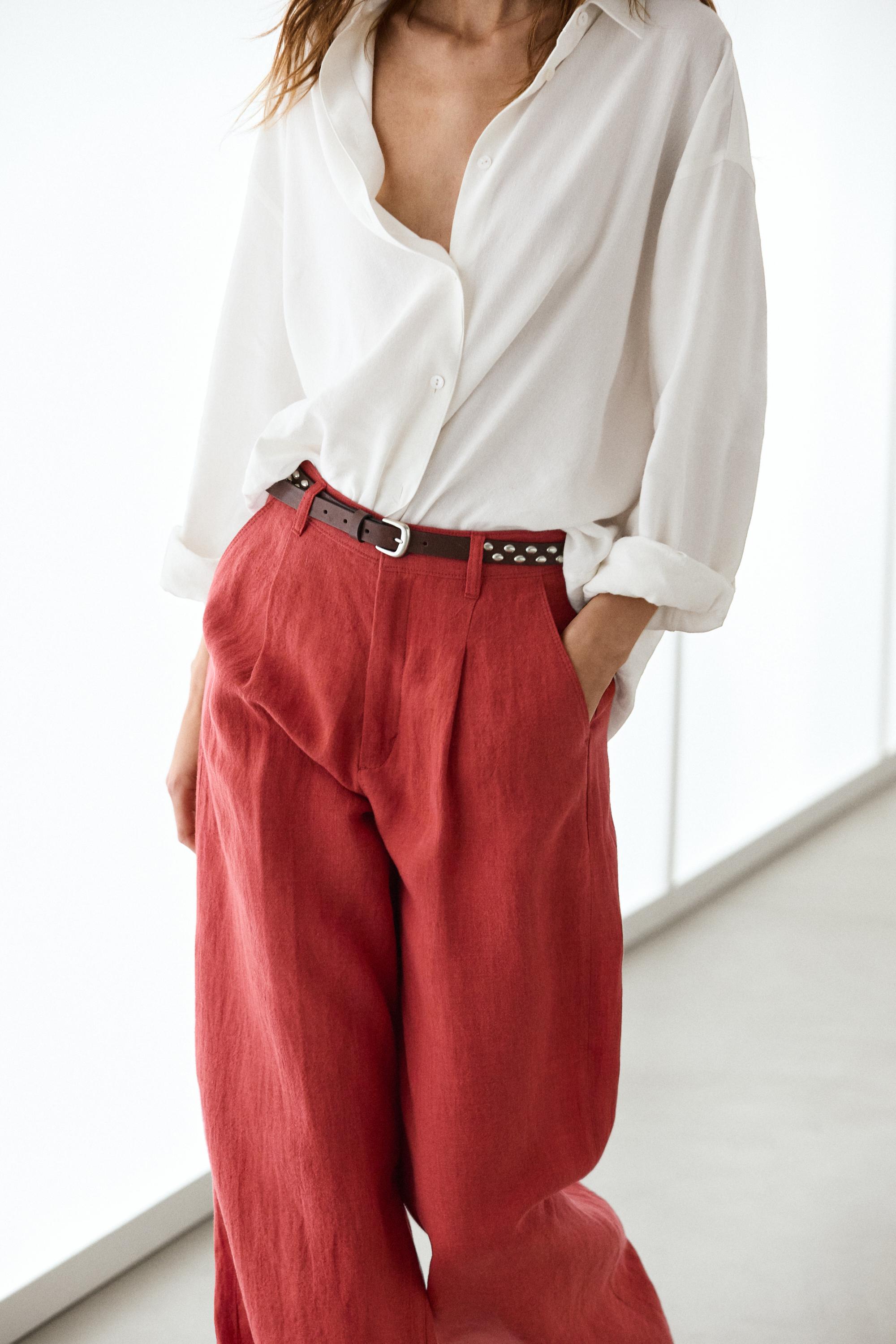 Loose fit high-waist linen trousers — REDDISH