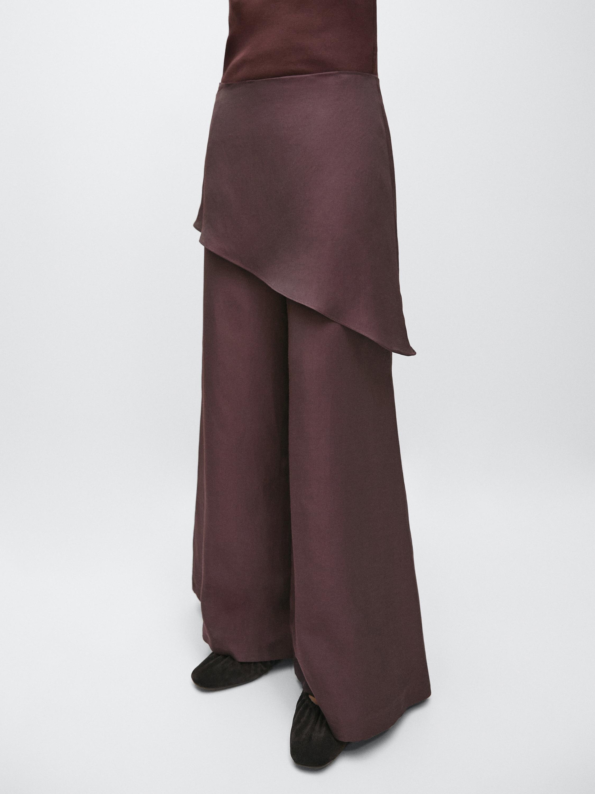 Flowing linen blend skort — AUBERGINE