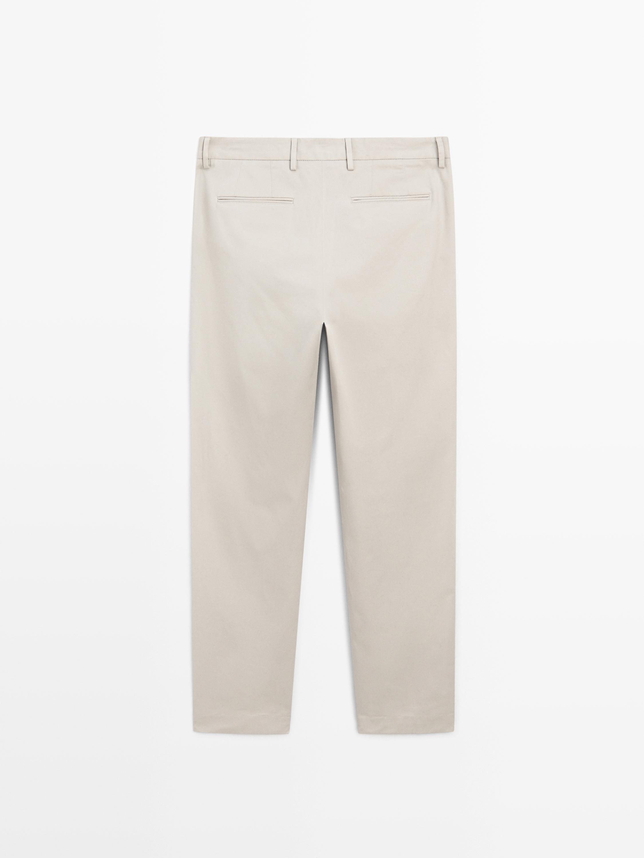 Slim fit cotton blend trousers