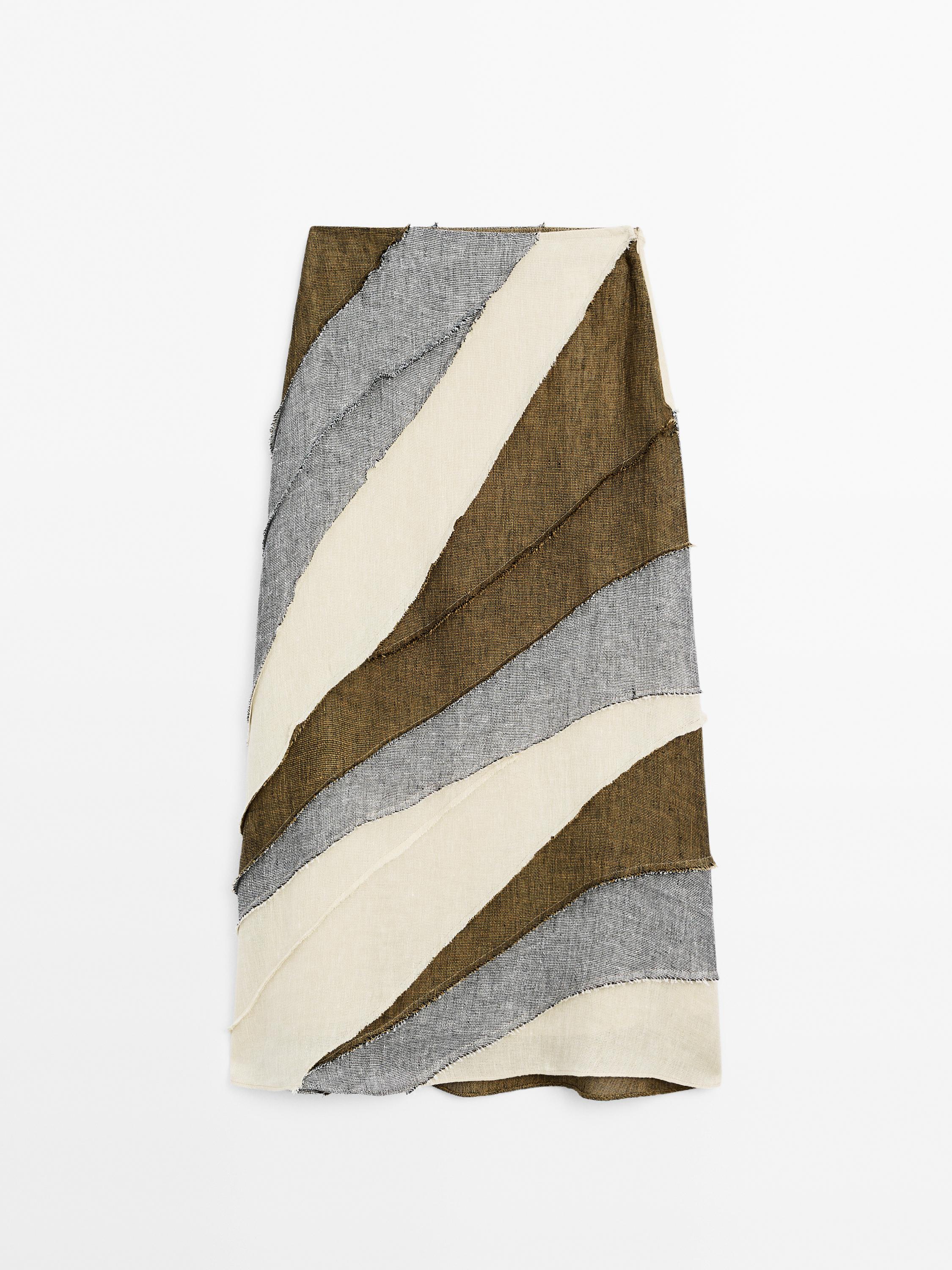 Falda midi patchwork 100% lino