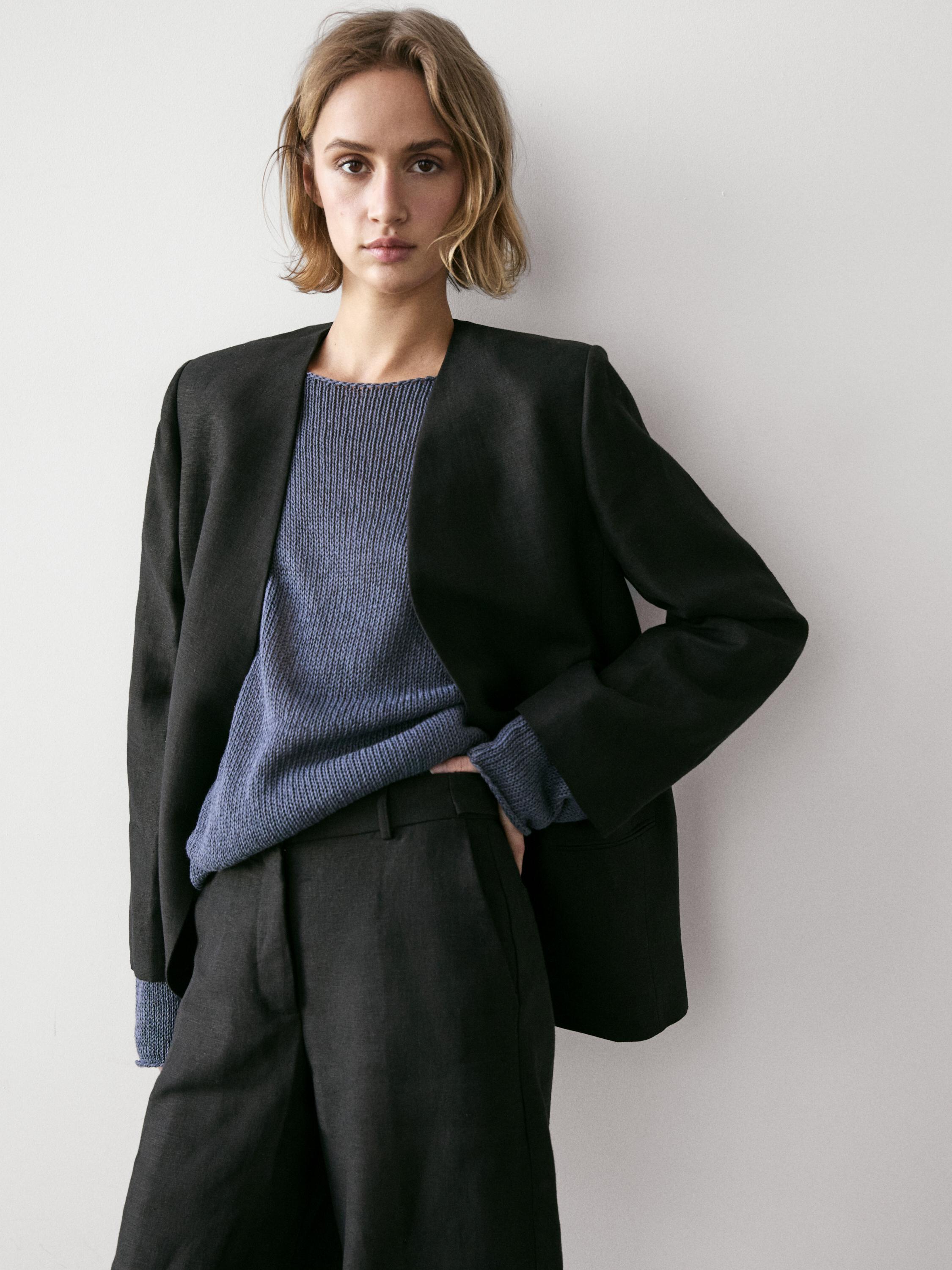 100% linen lapelless blazer — BLACK