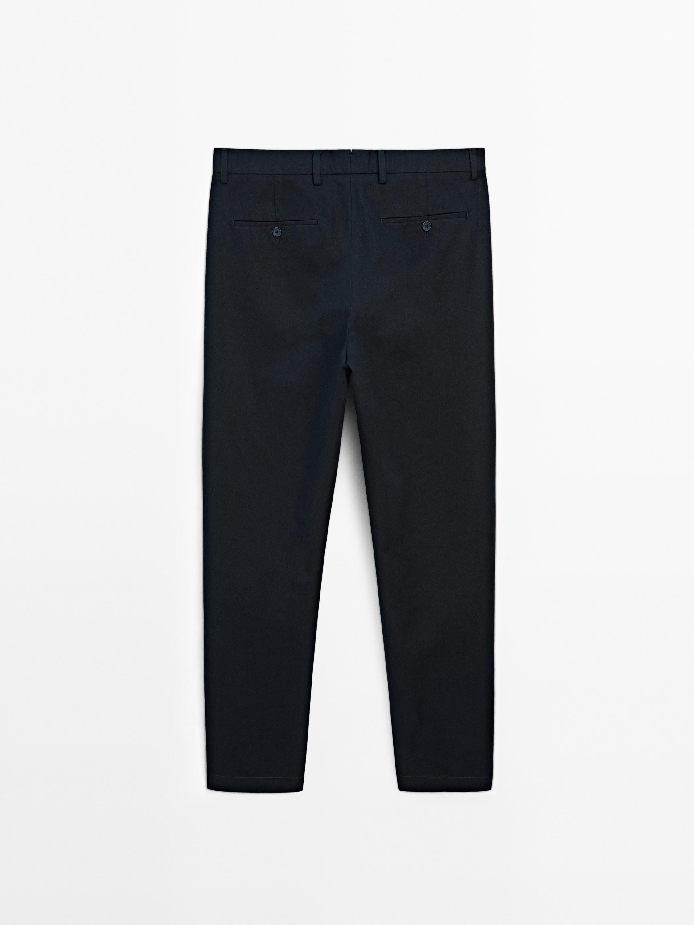 Cotton blend tapered fit trousers