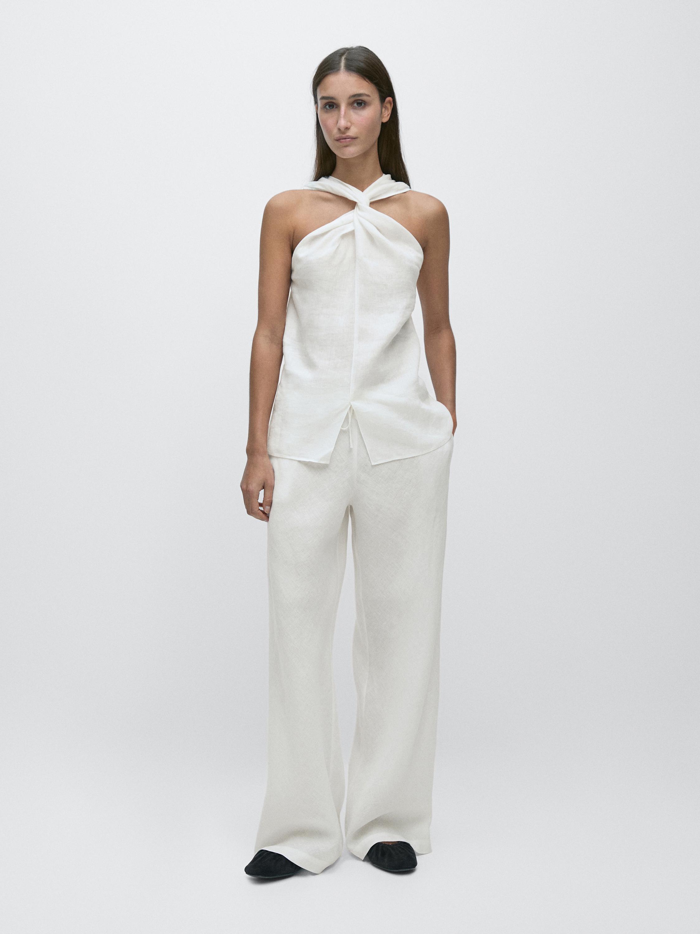 Pantalón cintura elástica 100% lino