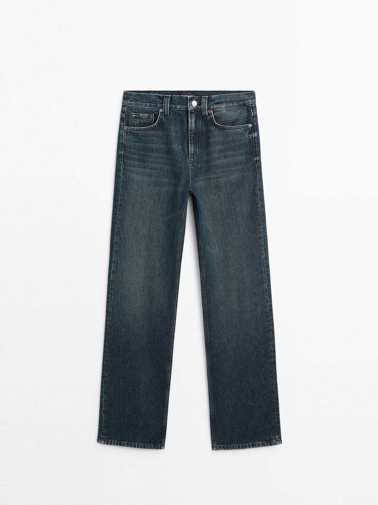 Massimo Dutti - Dame - Højtaljede Jeans Med Brede Ben - Marineblå - 36