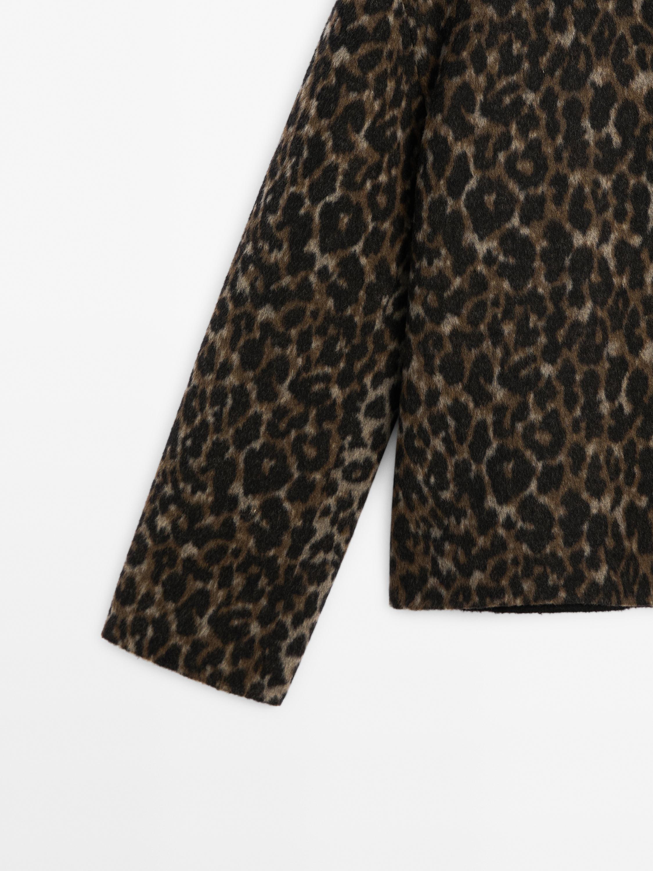 Cropped wool blend animal print jacket