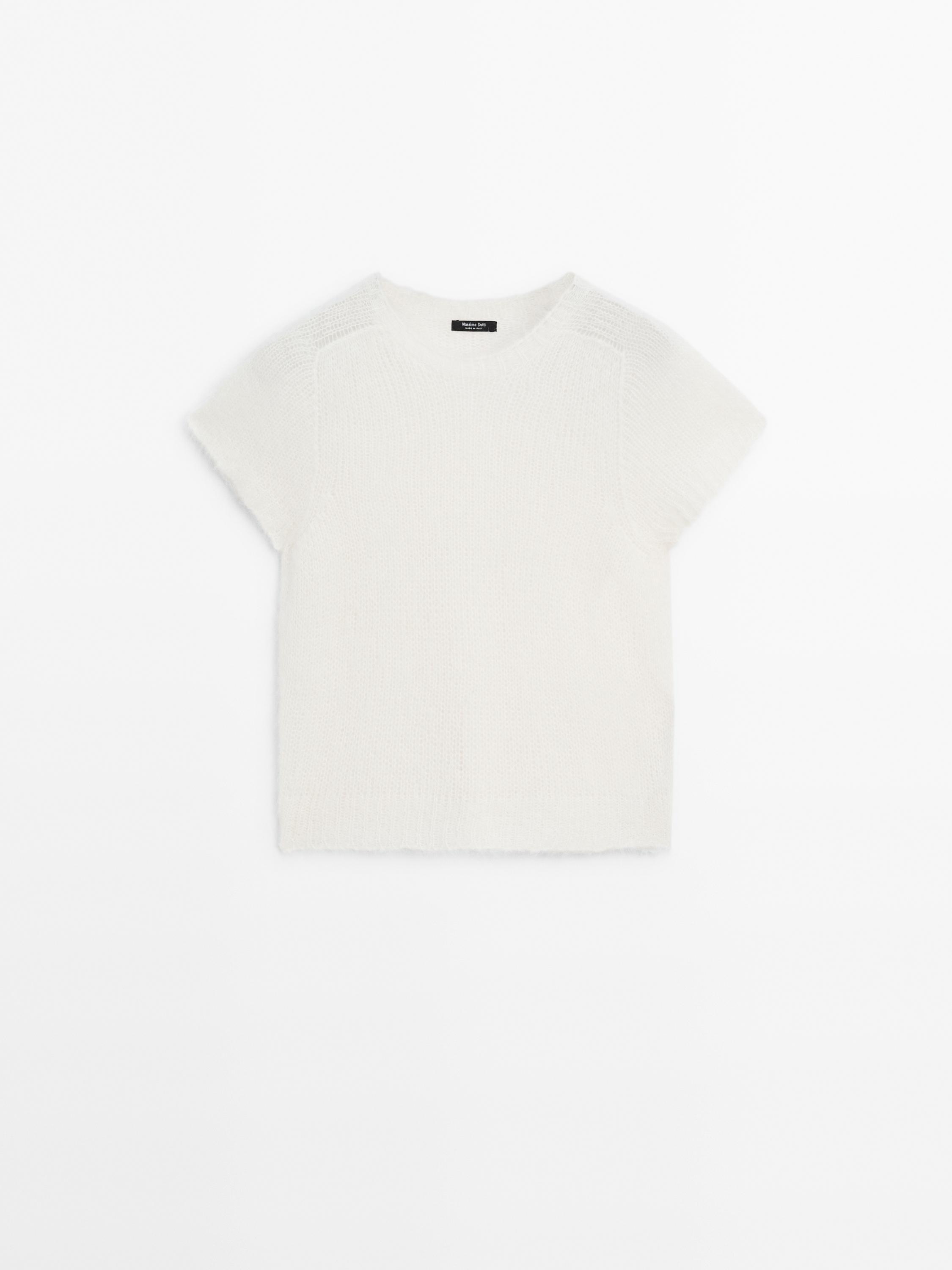 Short sleeve knit alpaca blend sweater