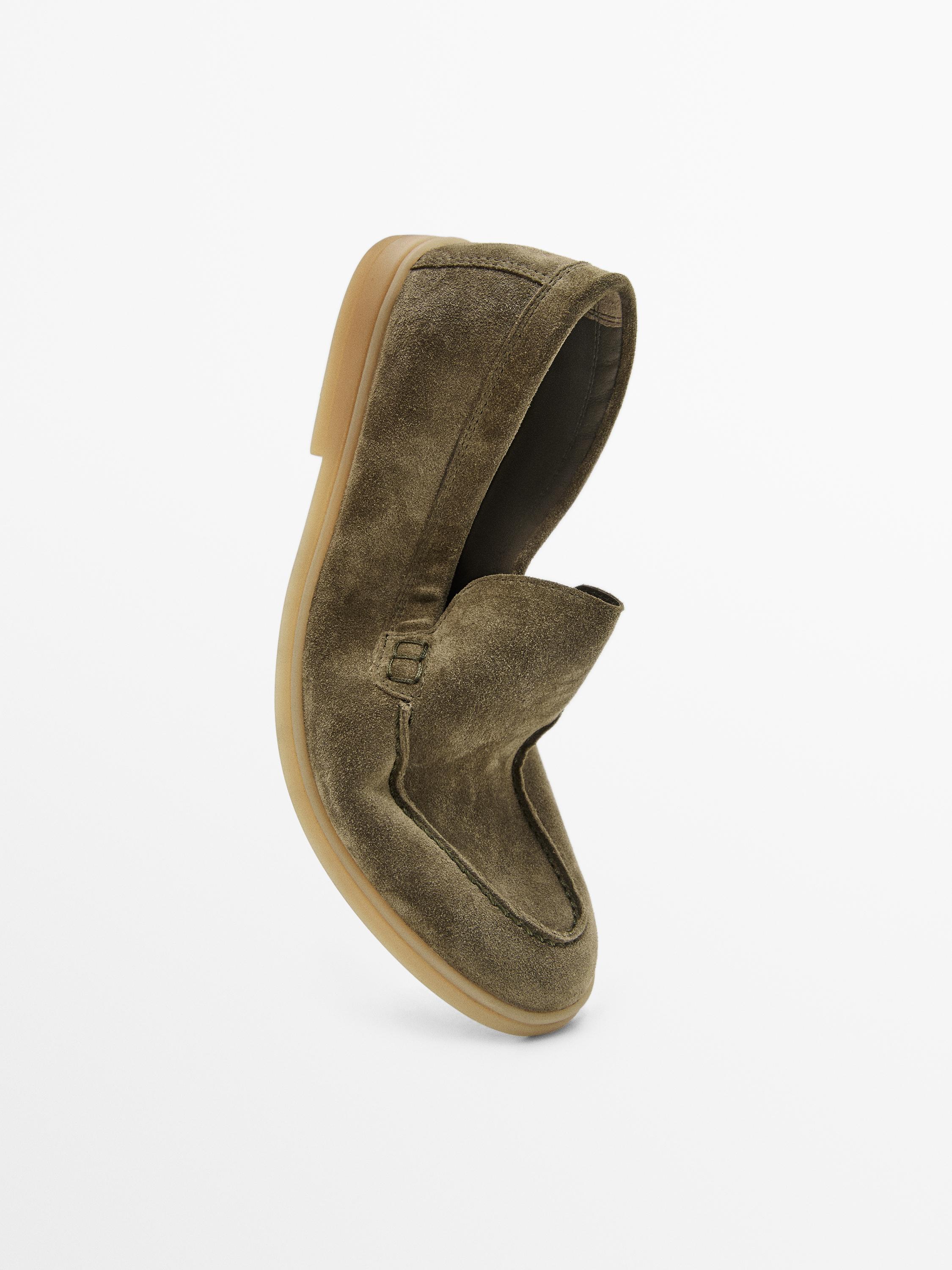 Split leather loafers — KHAKI