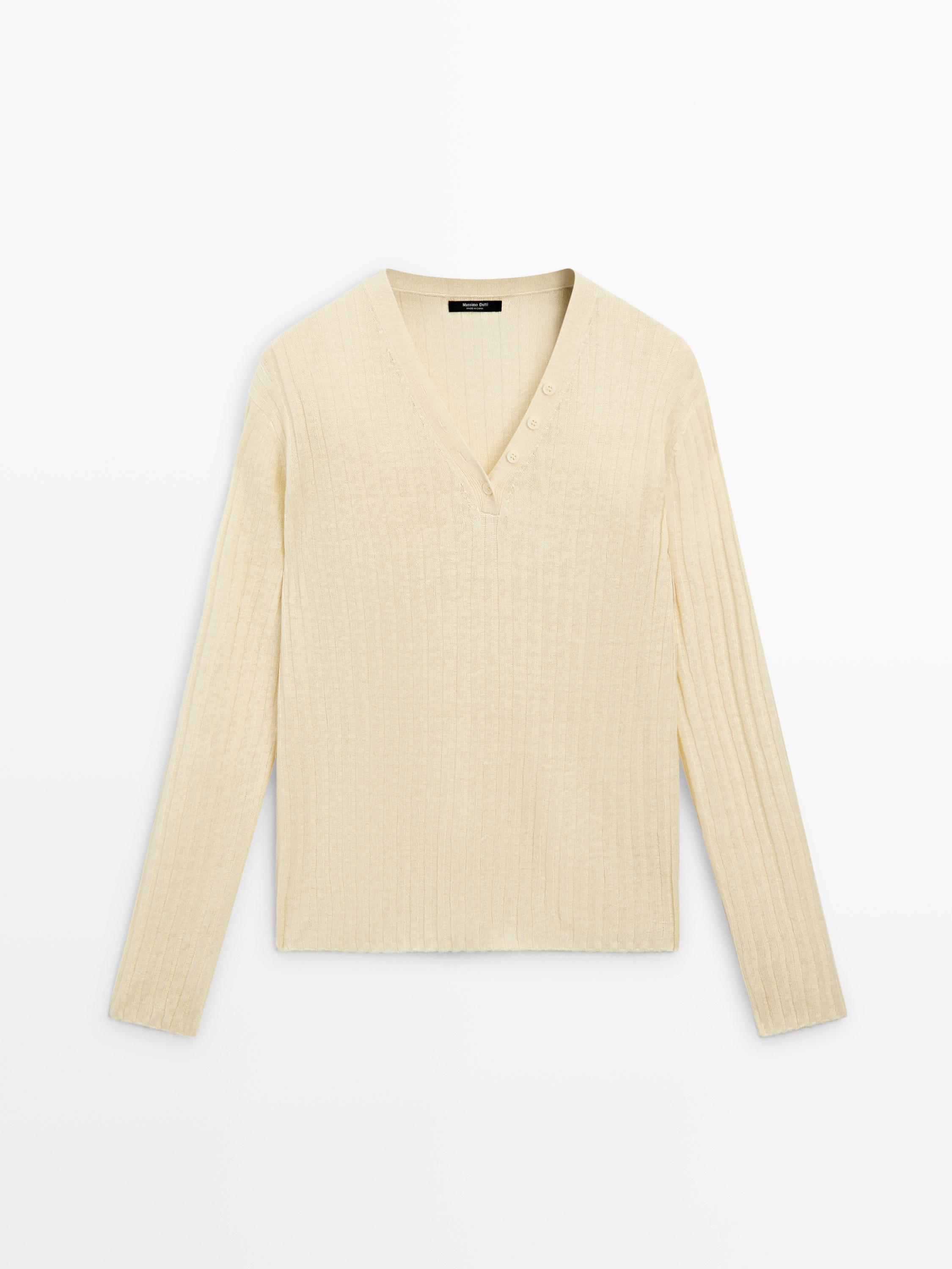 Pull en maille 100 % lin à boutons