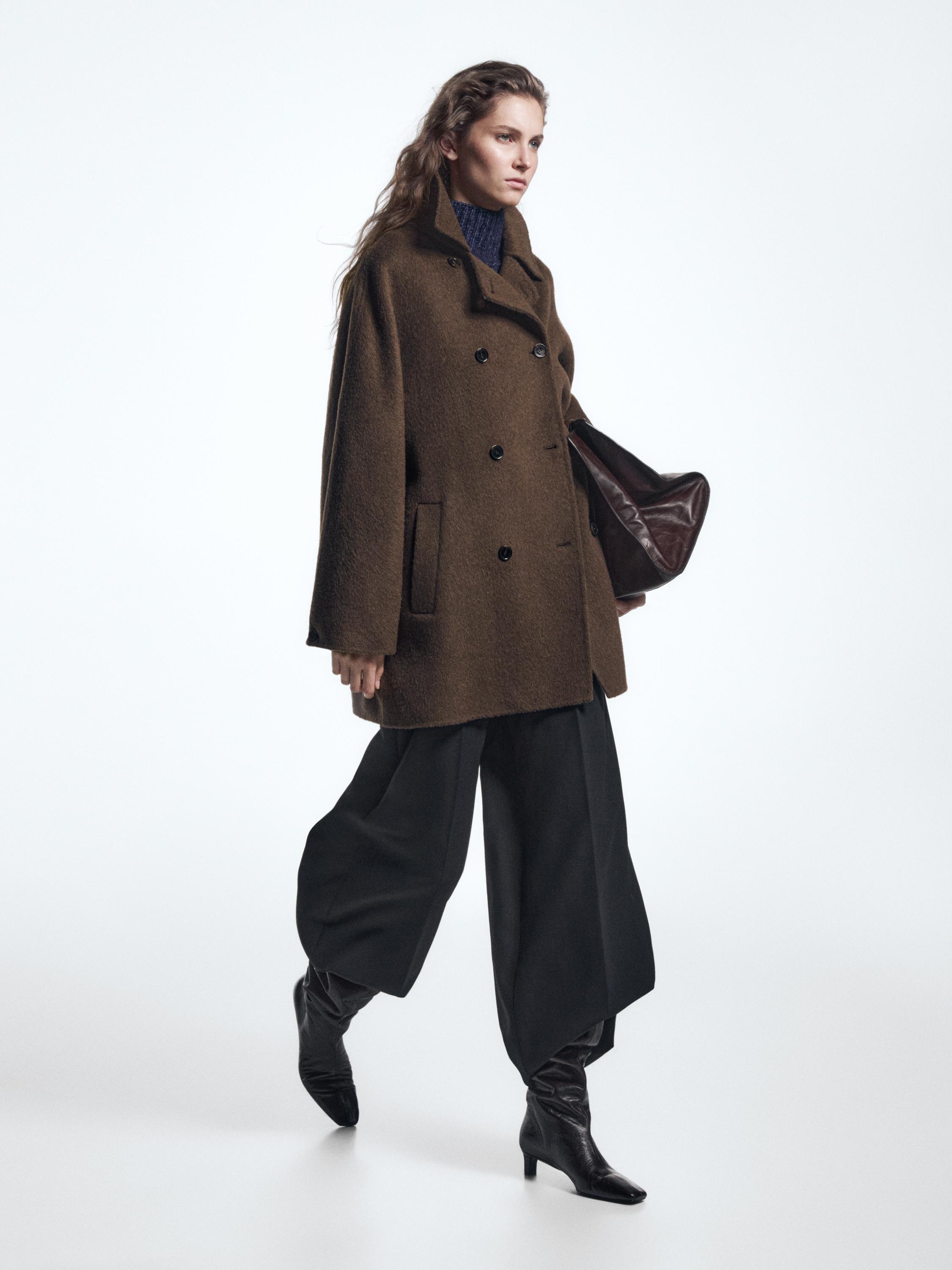 Wool blend double-breasted cropped coat