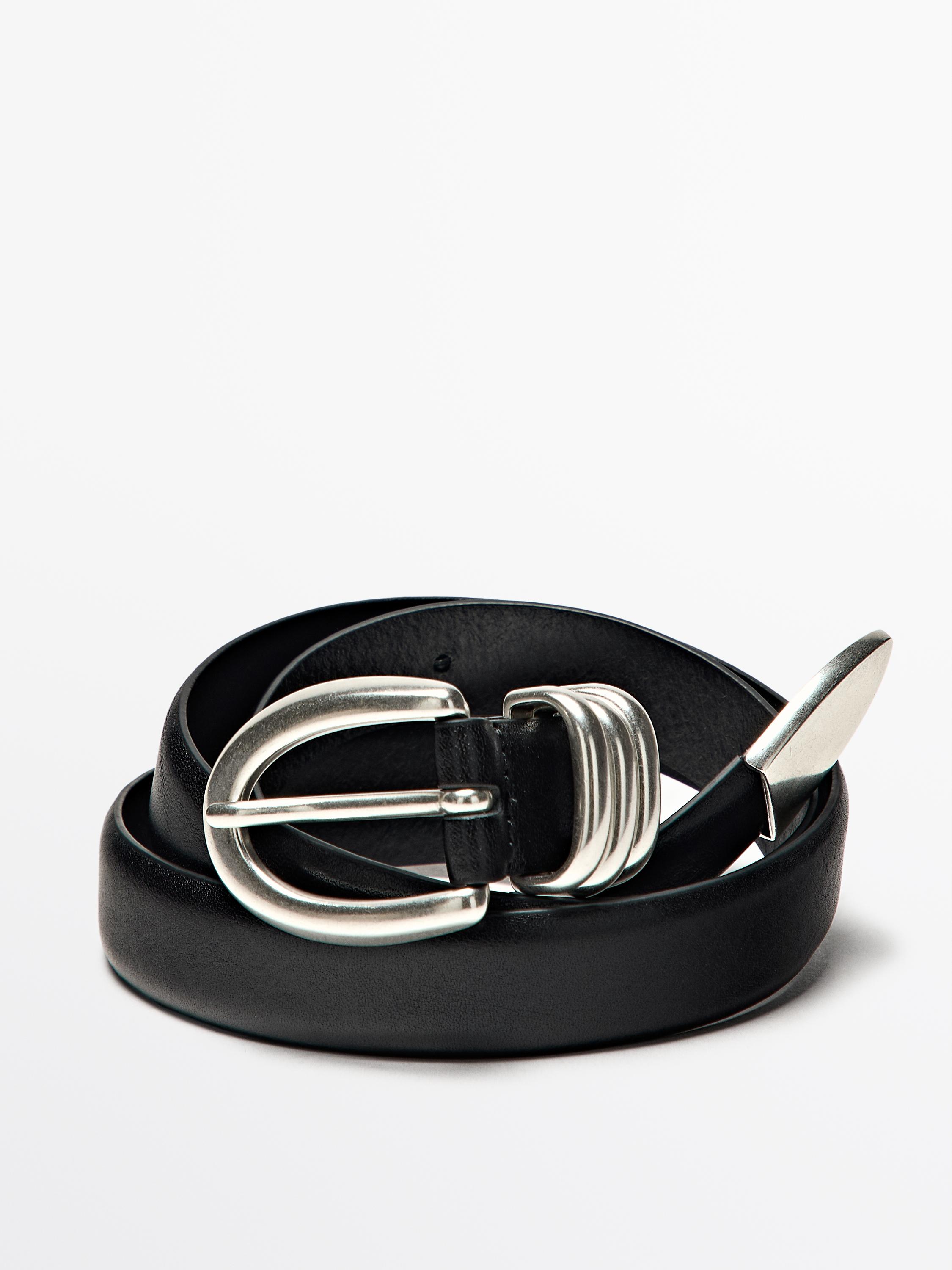Nappa leather belt with metal detail — BLACK